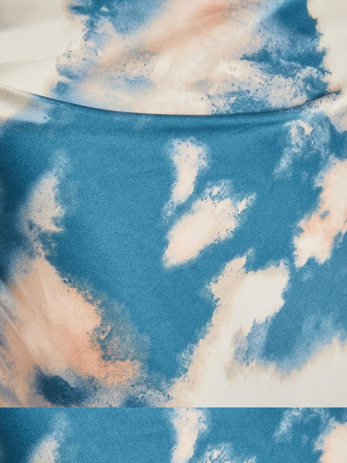 Image 6 of 6 of Quiz Blue Marble Satin Midaxi Dress