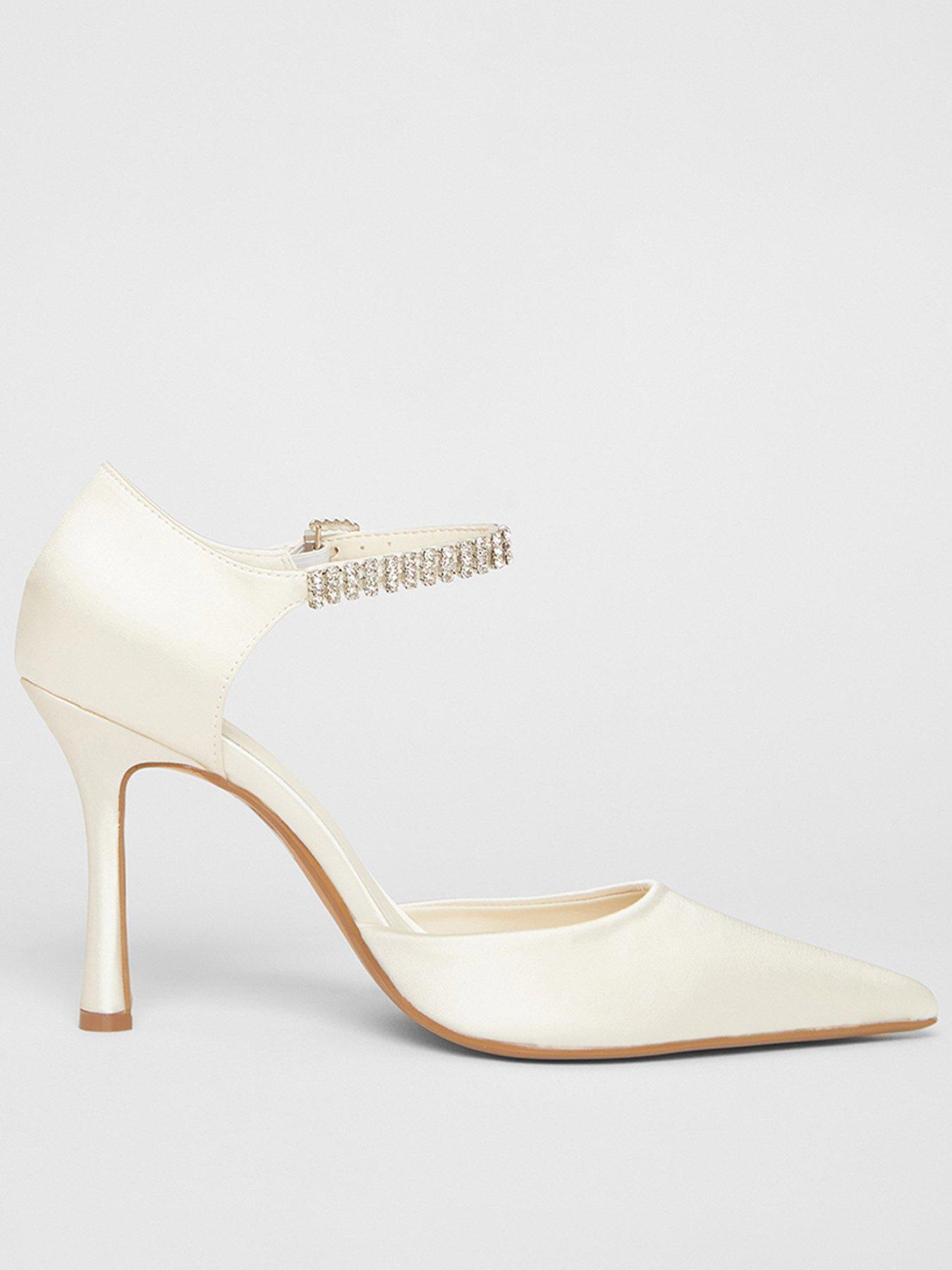 Image of Quiz Bridal White Satin Diamante Court Heels