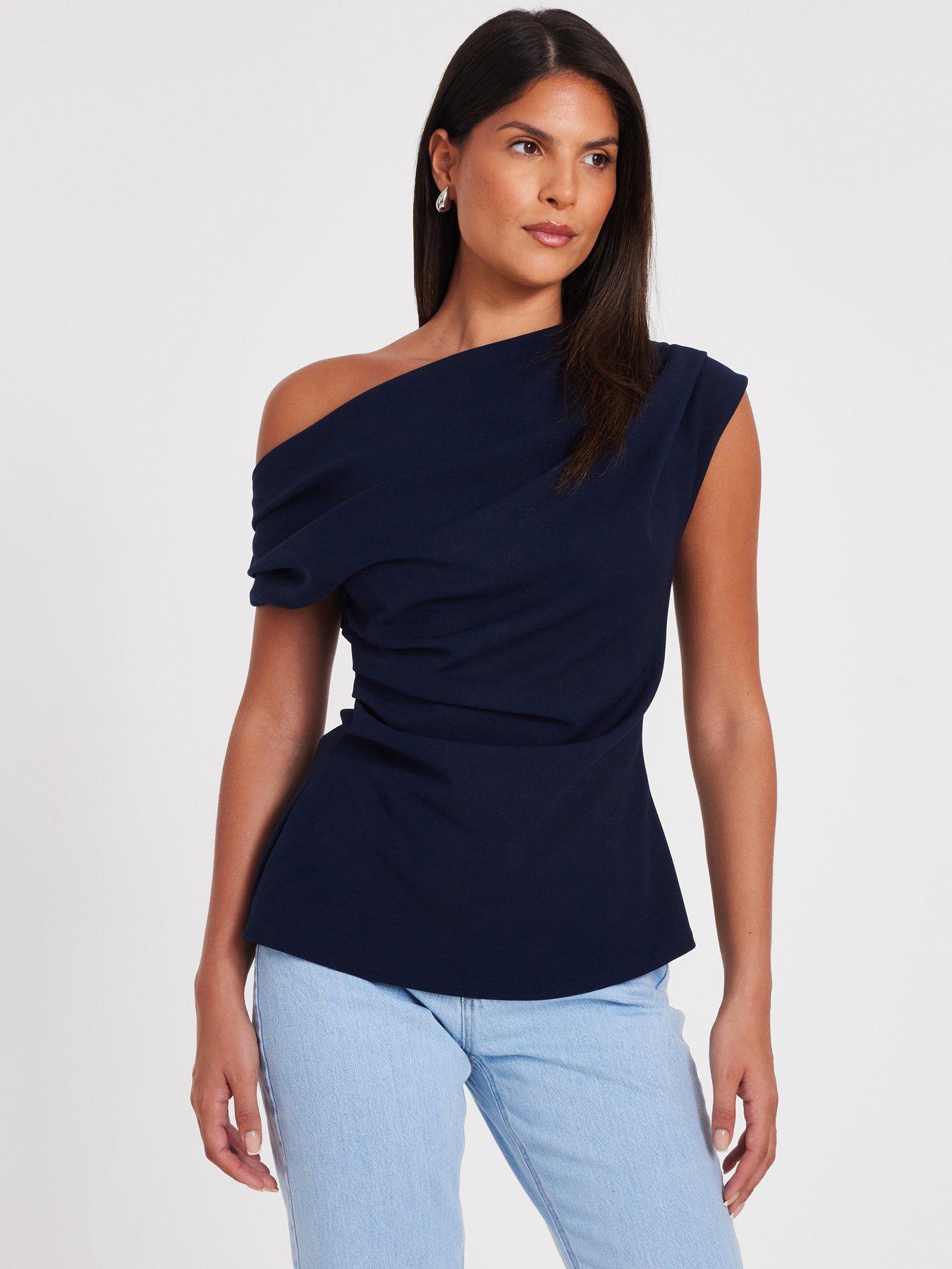 undefined Navy Drape Neck Top
