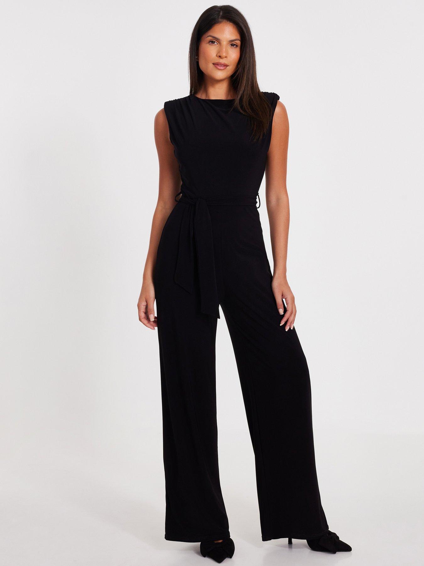 Image 1 of 6 of Quiz Black Tie Waist Jumpsuit