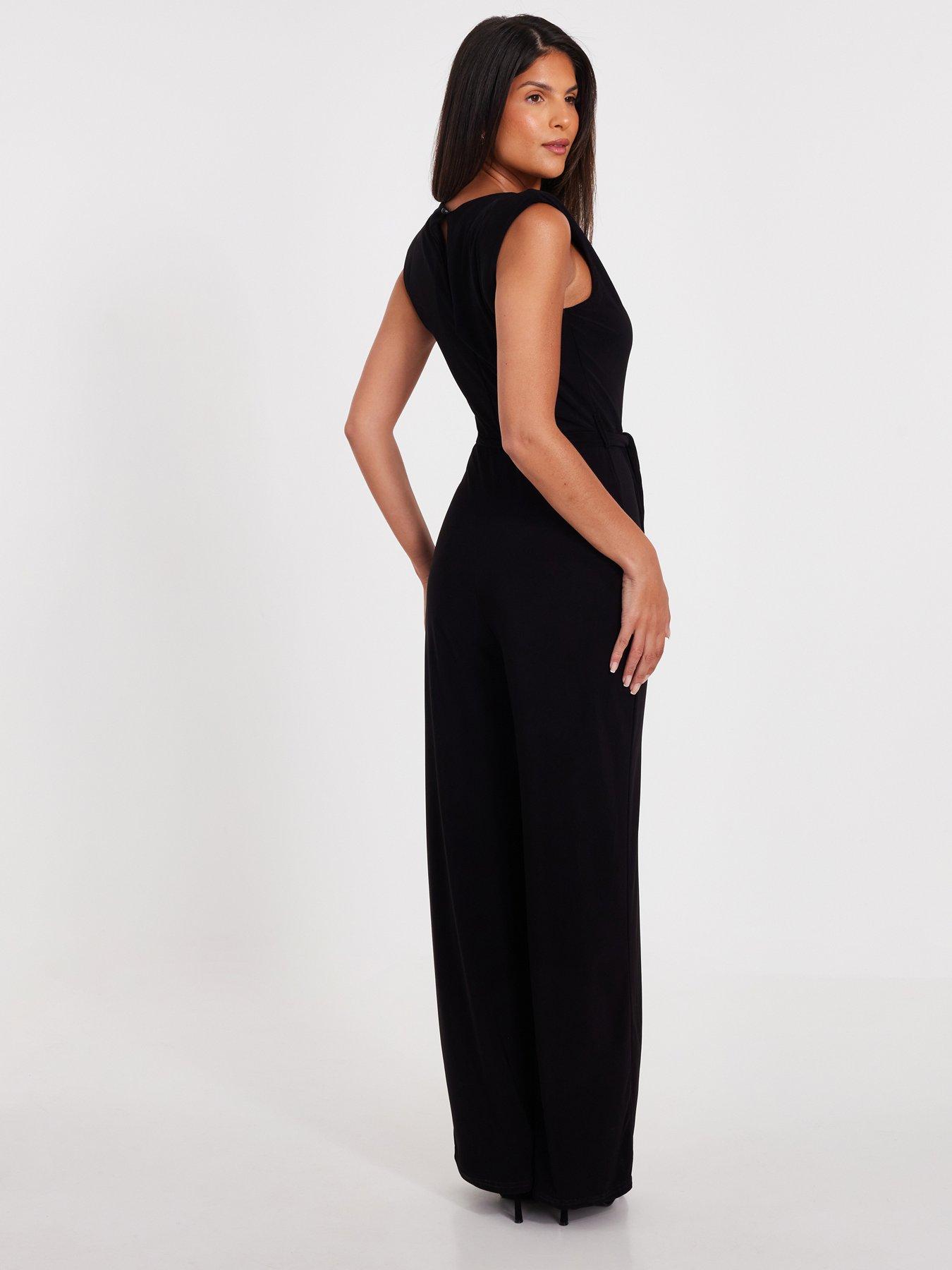 Image 2 of 6 of Quiz Black Tie Waist Jumpsuit