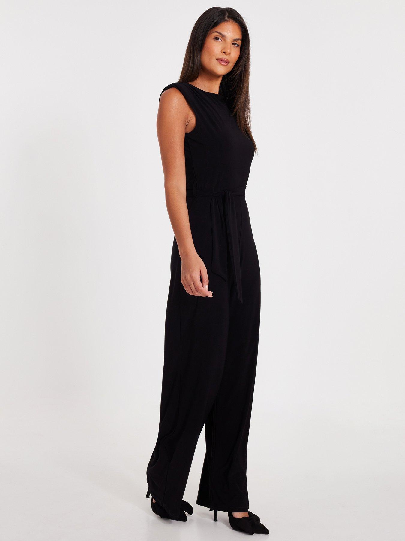 Image 3 of 6 of Quiz Black Tie Waist Jumpsuit