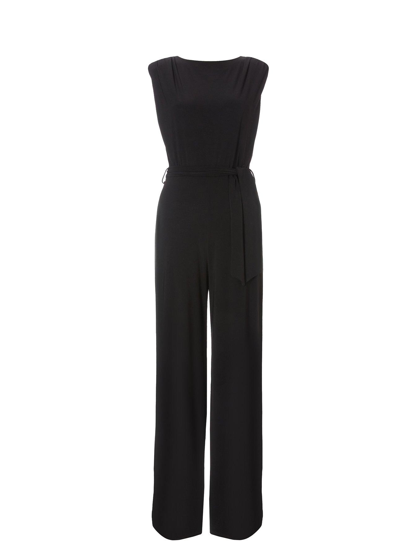 Image 4 of 6 of Quiz Black Tie Waist Jumpsuit