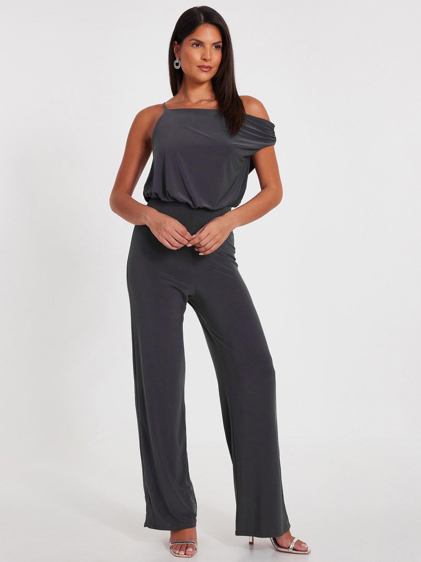 Image 1 of 6 of Quiz Charcoal Asymmetric Draped Jumpsuit