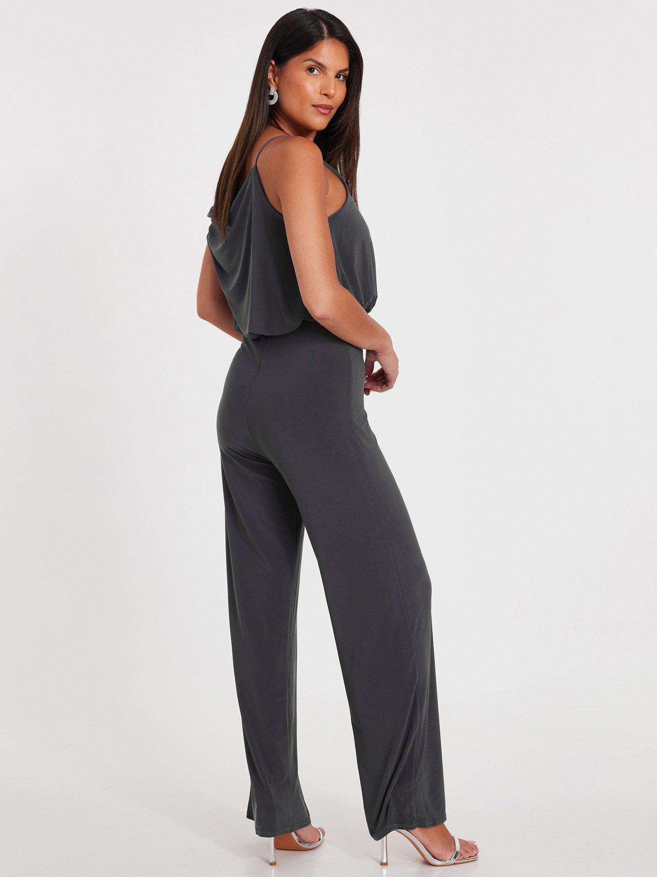 Image 2 of 6 of Quiz Charcoal Asymmetric Draped Jumpsuit