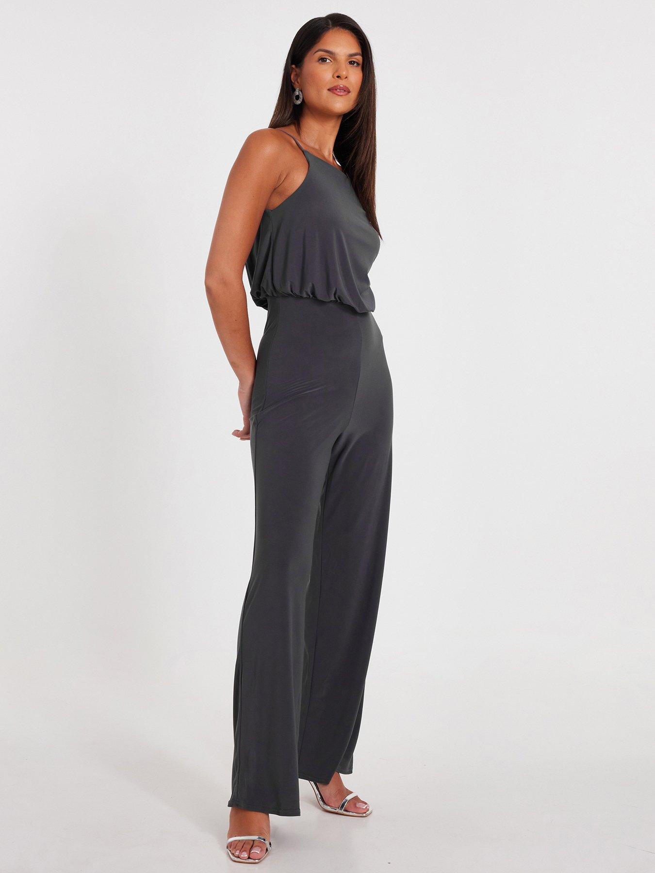 Image 3 of 6 of Quiz Charcoal Asymmetric Draped Jumpsuit