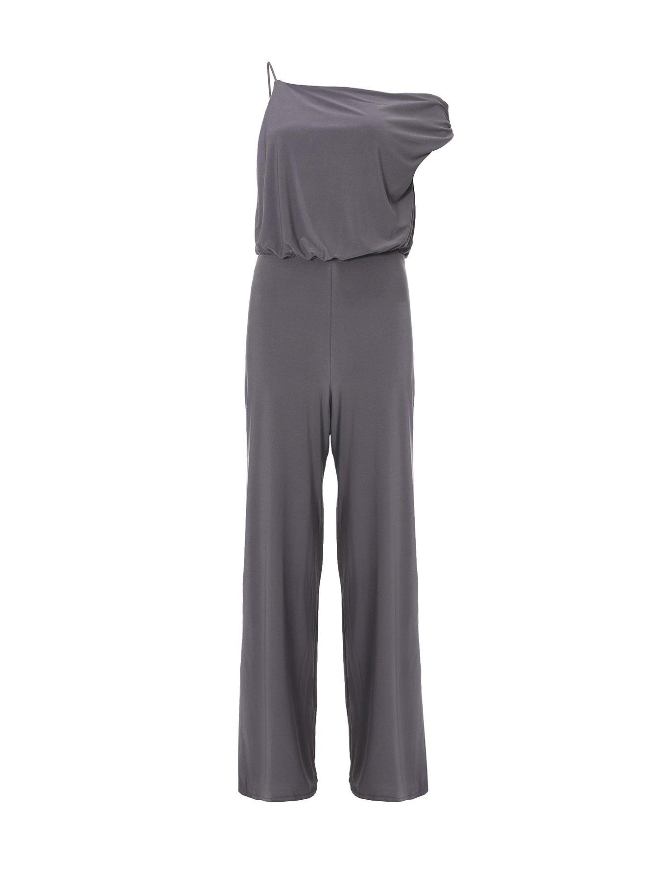 Image 4 of 6 of Quiz Charcoal Asymmetric Draped Jumpsuit