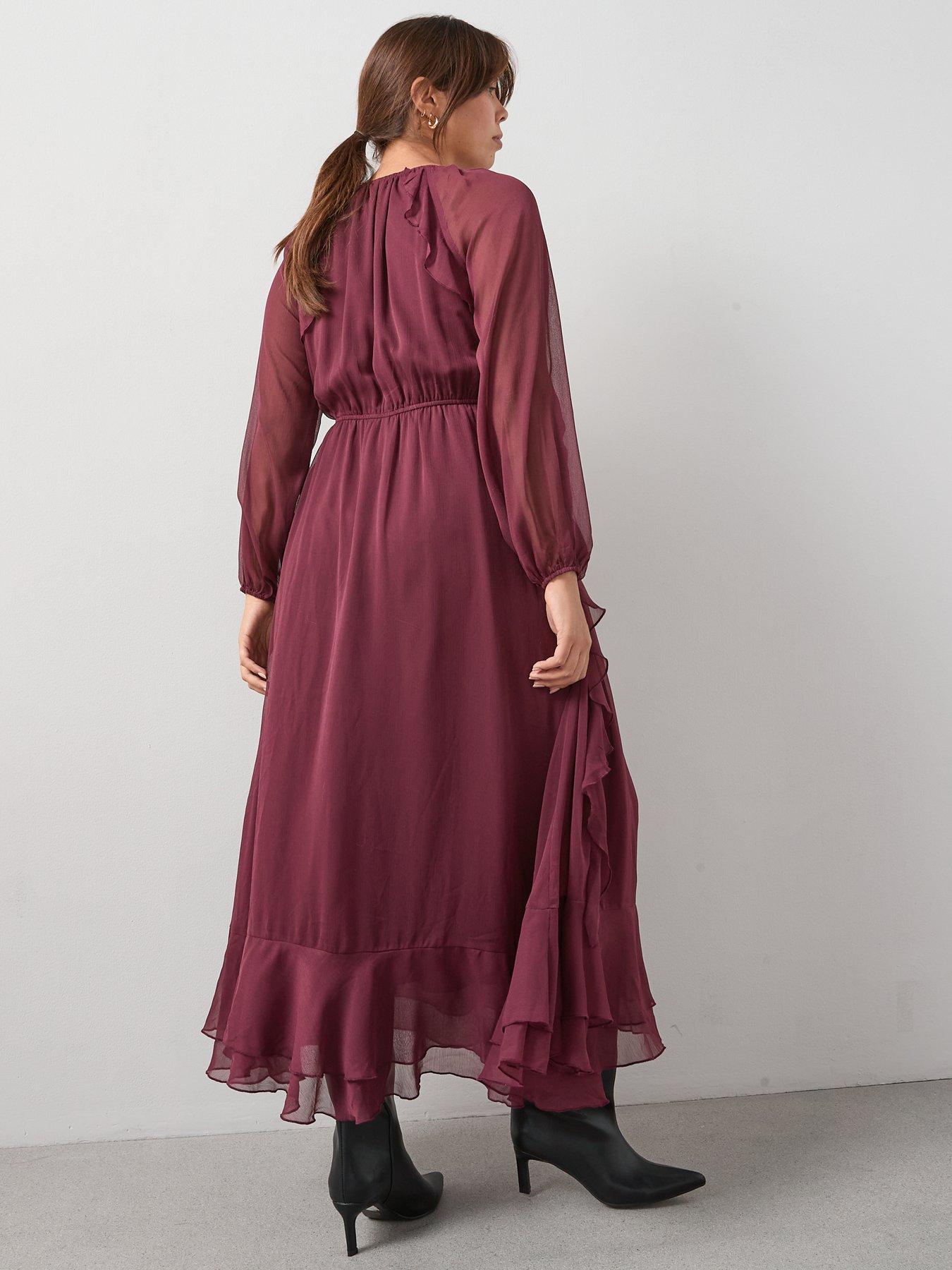 Image 2 of 7 of V by Very Curve Ruffle Detail Midaxi Dress - Red