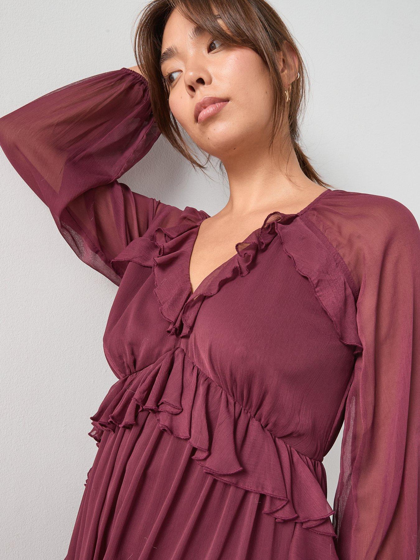 Image 5 of 7 of V by Very Curve Ruffle Detail Midaxi Dress - Red