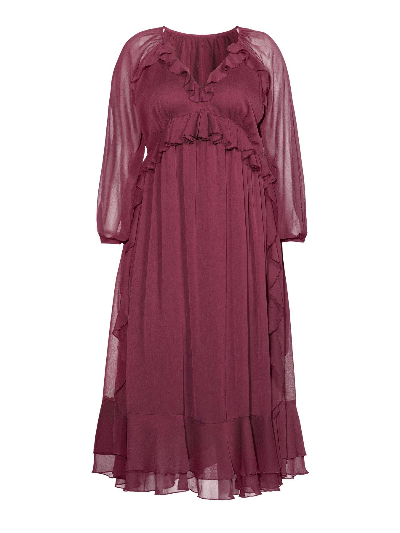 Image 7 of 7 of V by Very Curve Ruffle Detail Midaxi Dress - Red