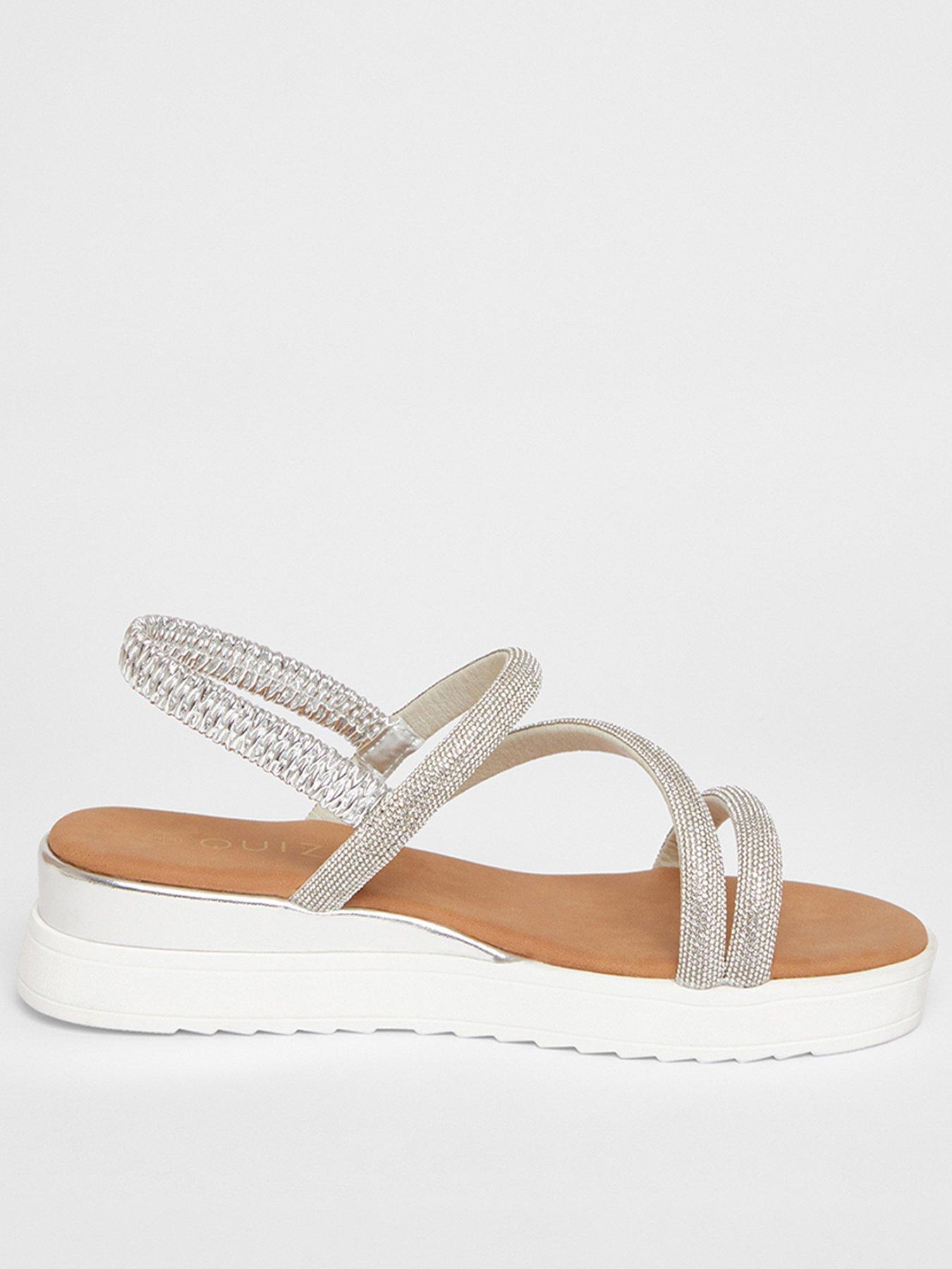 Quiz Silver Diamante Strappy Flatform Sandals Very