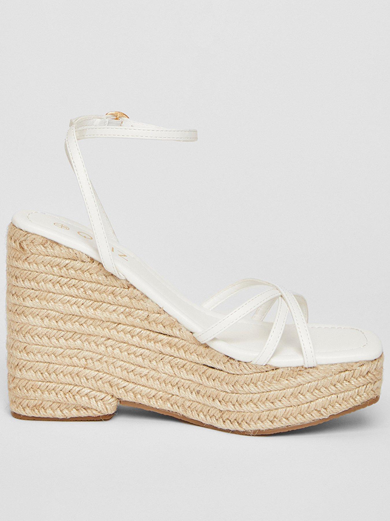 undefined White Cross Strap High Wedges