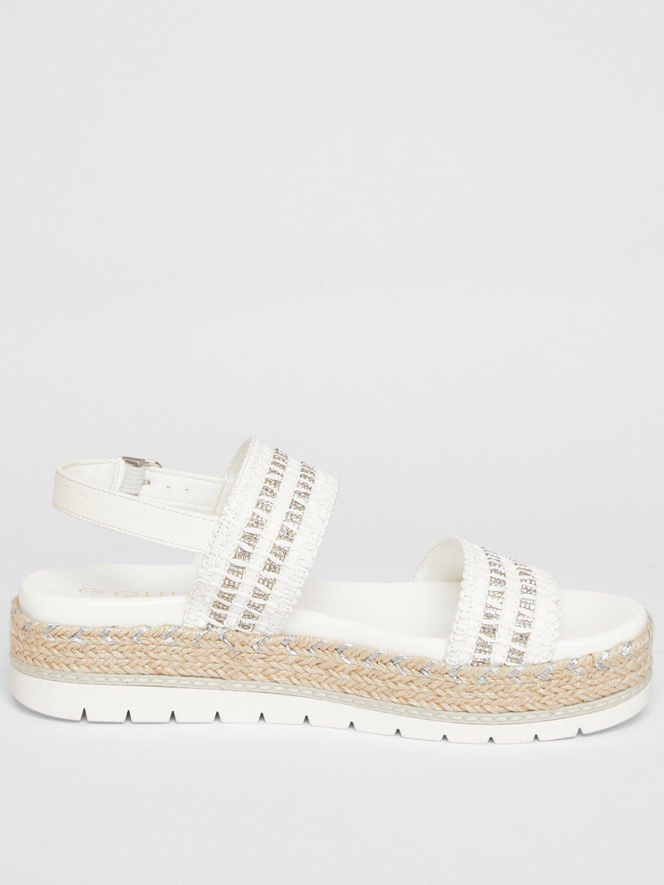 Image of Quiz White Diamante Double Strap Flatform Sandals
