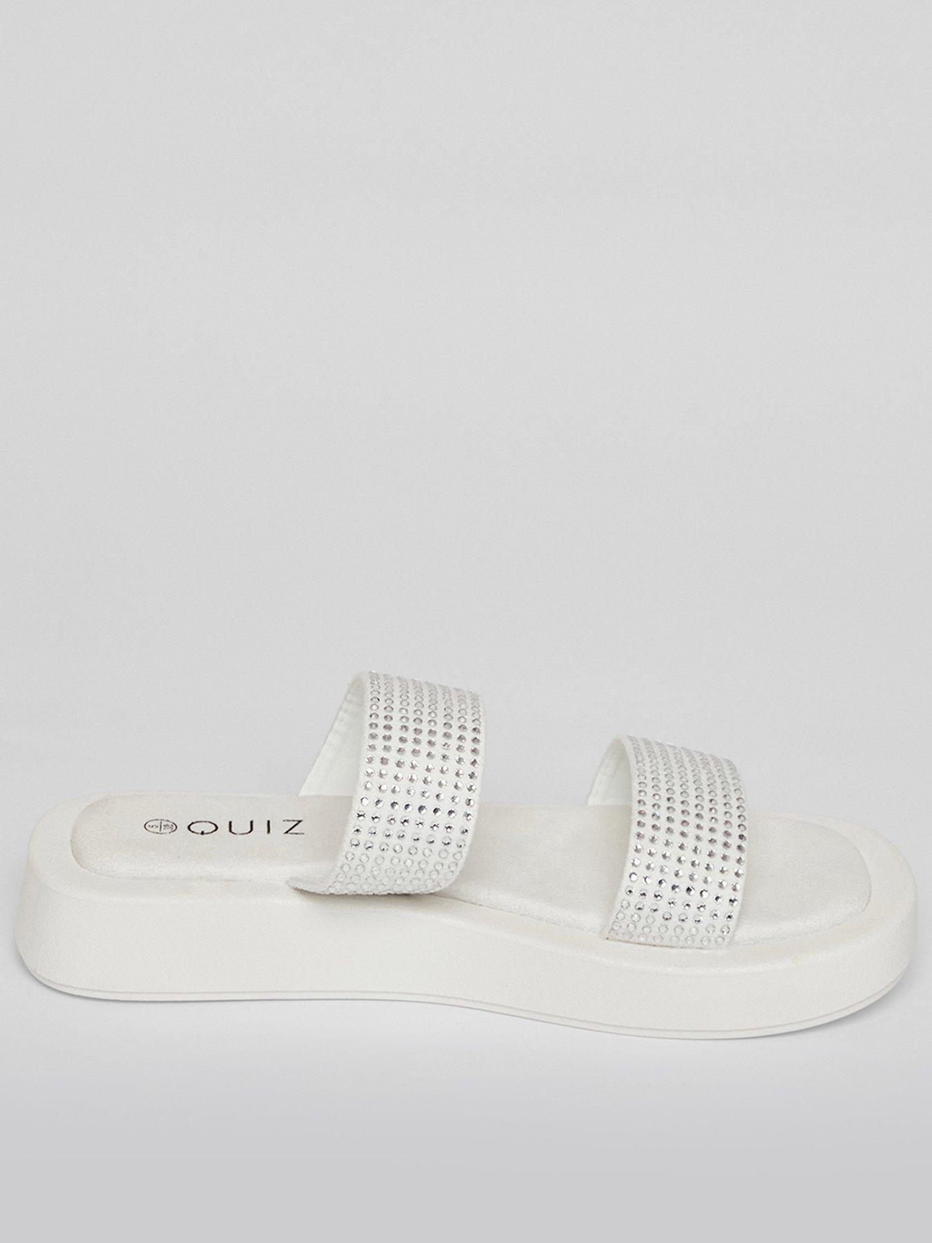 undefined White Diamante Flatform Sandals