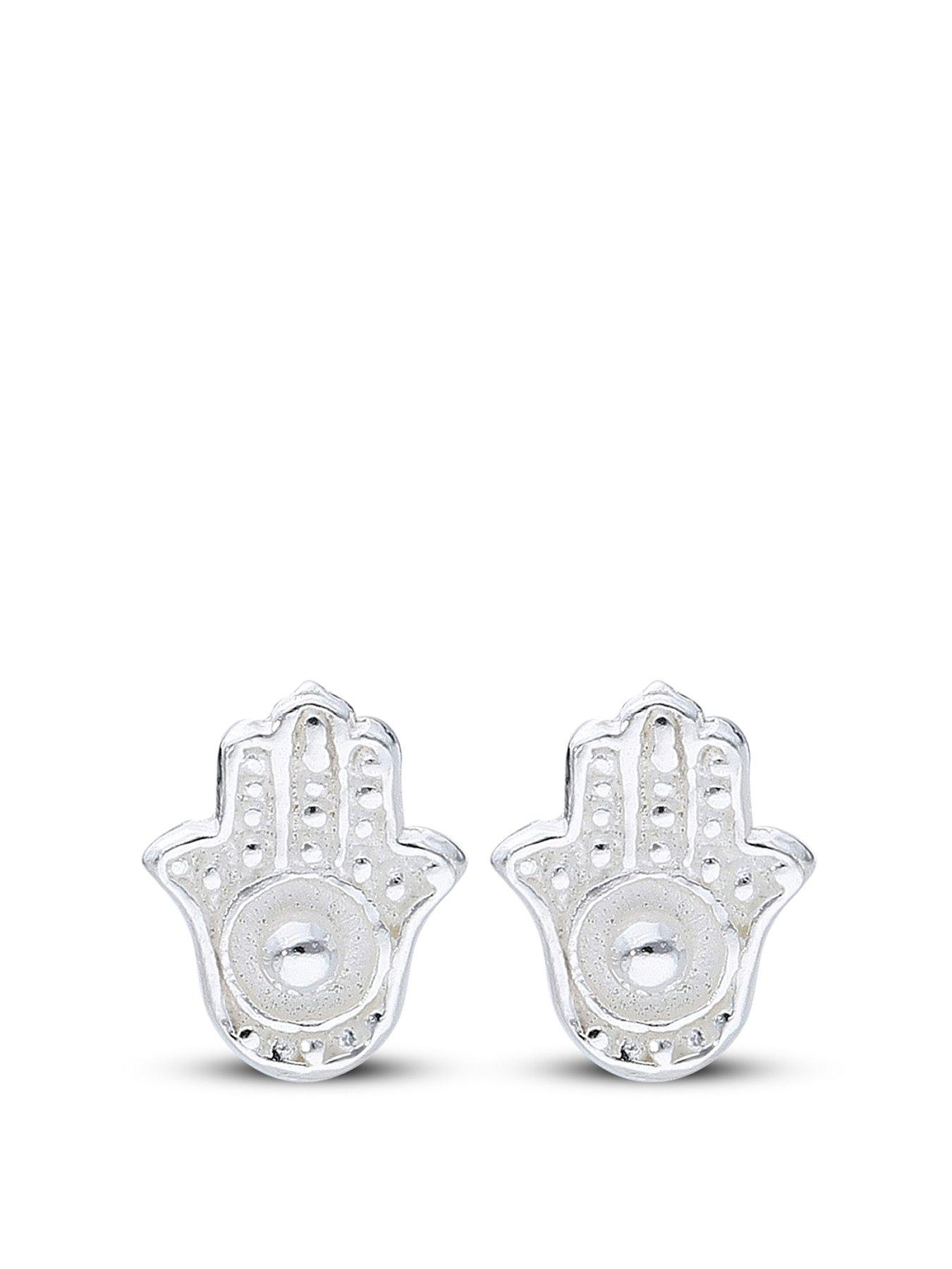 undefined Sterling Silver Crystal Hamsa Stud Earrings