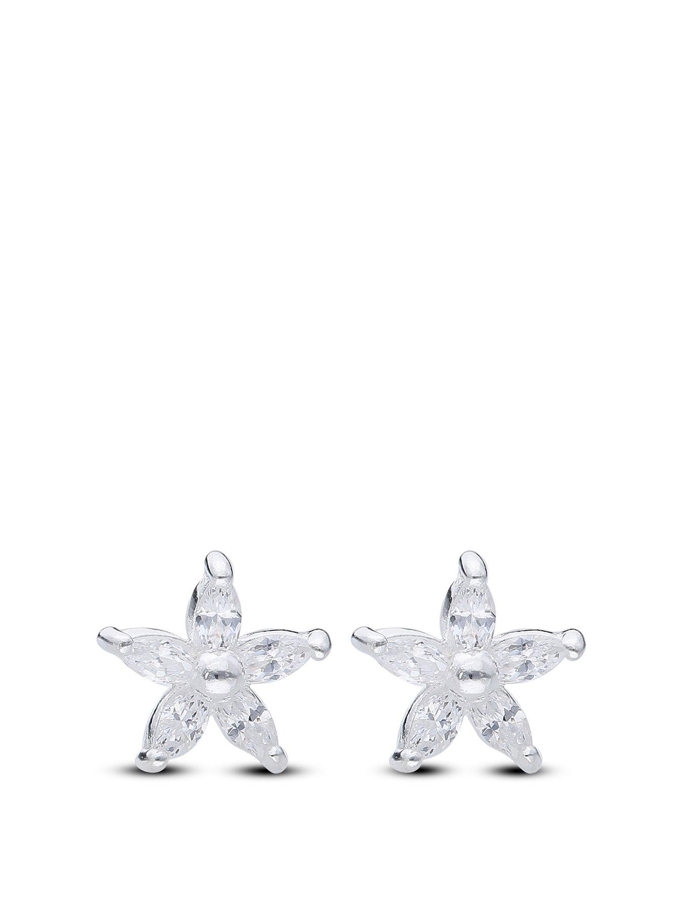 undefined Sterling Silver CZ Flower Stud Earrings