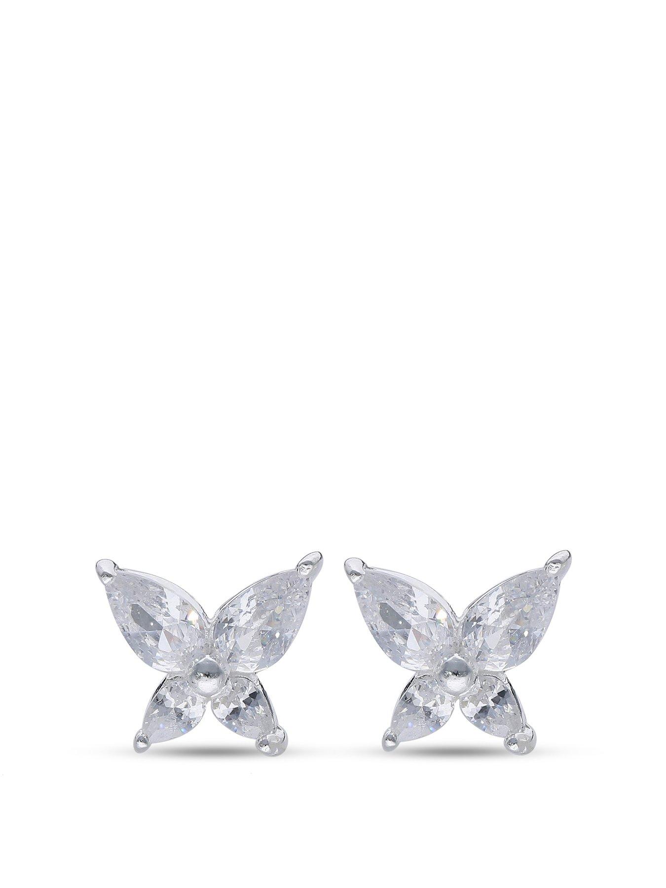 undefined Sterling Silver CZ Butterfly Stud Earrings
