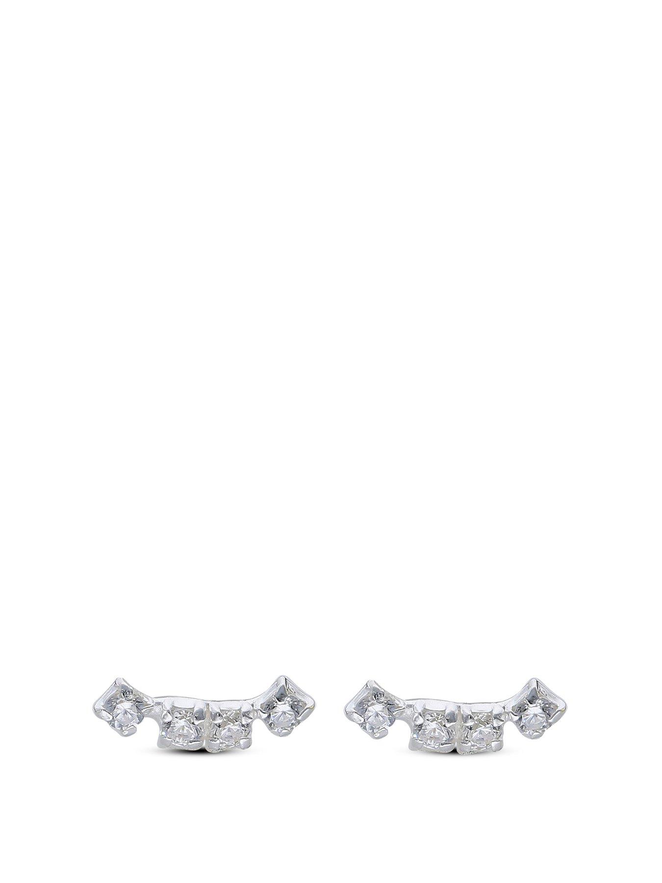 undefined Sterling Silver 4 CZ Cube Stud Earrings
