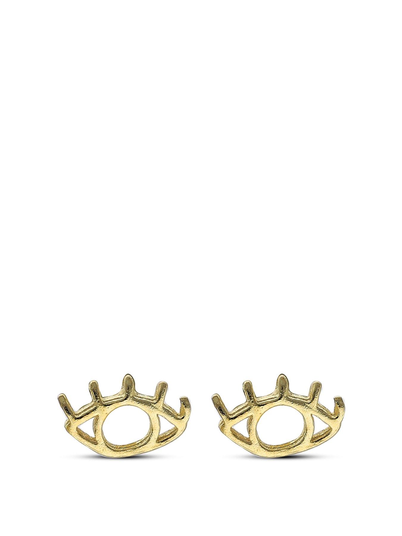 The Love Collection Sterling Silver Gold Plated Evil Eye Stud Earrings