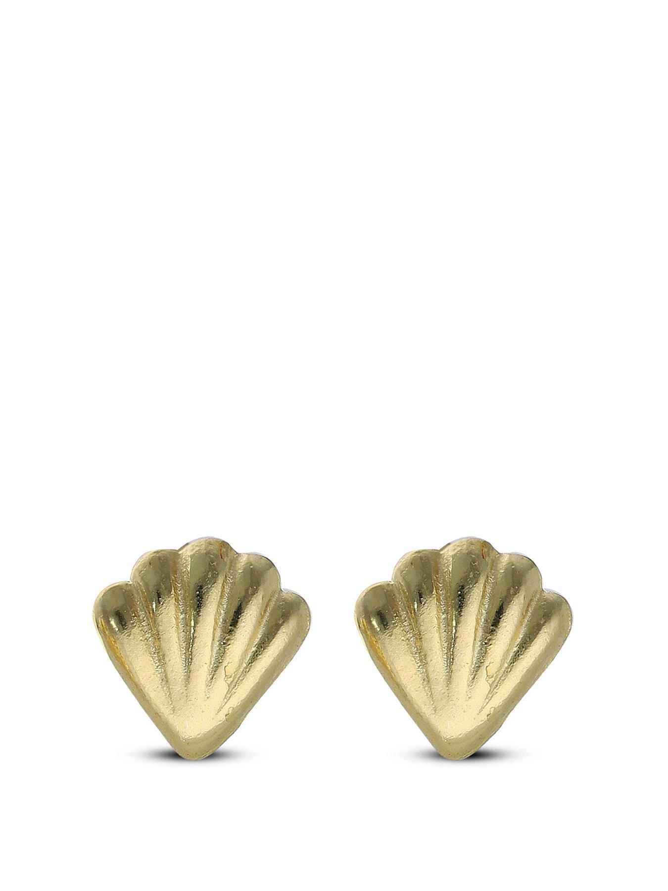 The Love Collection Sterling Silver Gold Plated Shell Stud Earrings