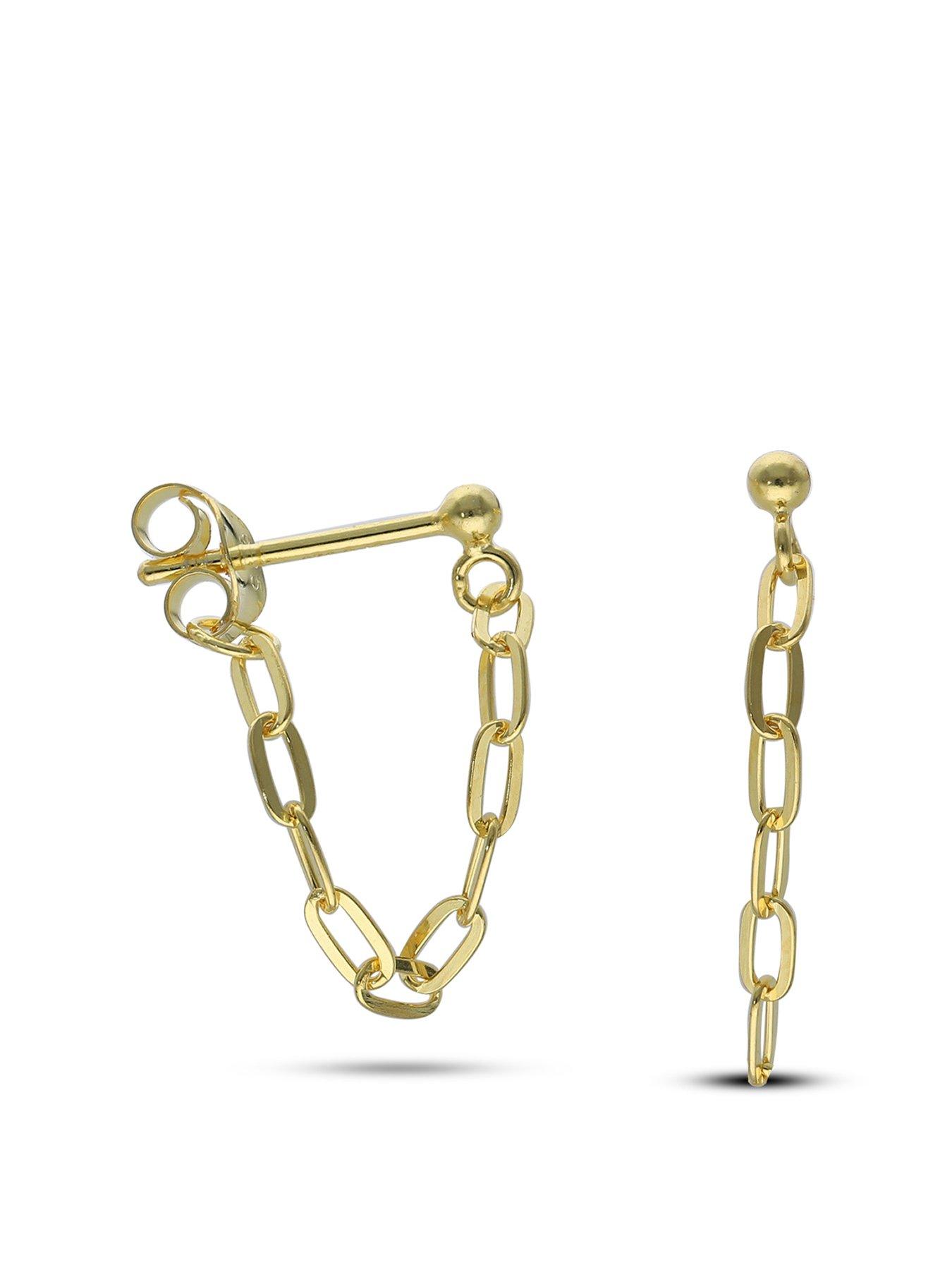 The Love Collection Sterling Silver Gold Plated Chain Stud Earrings