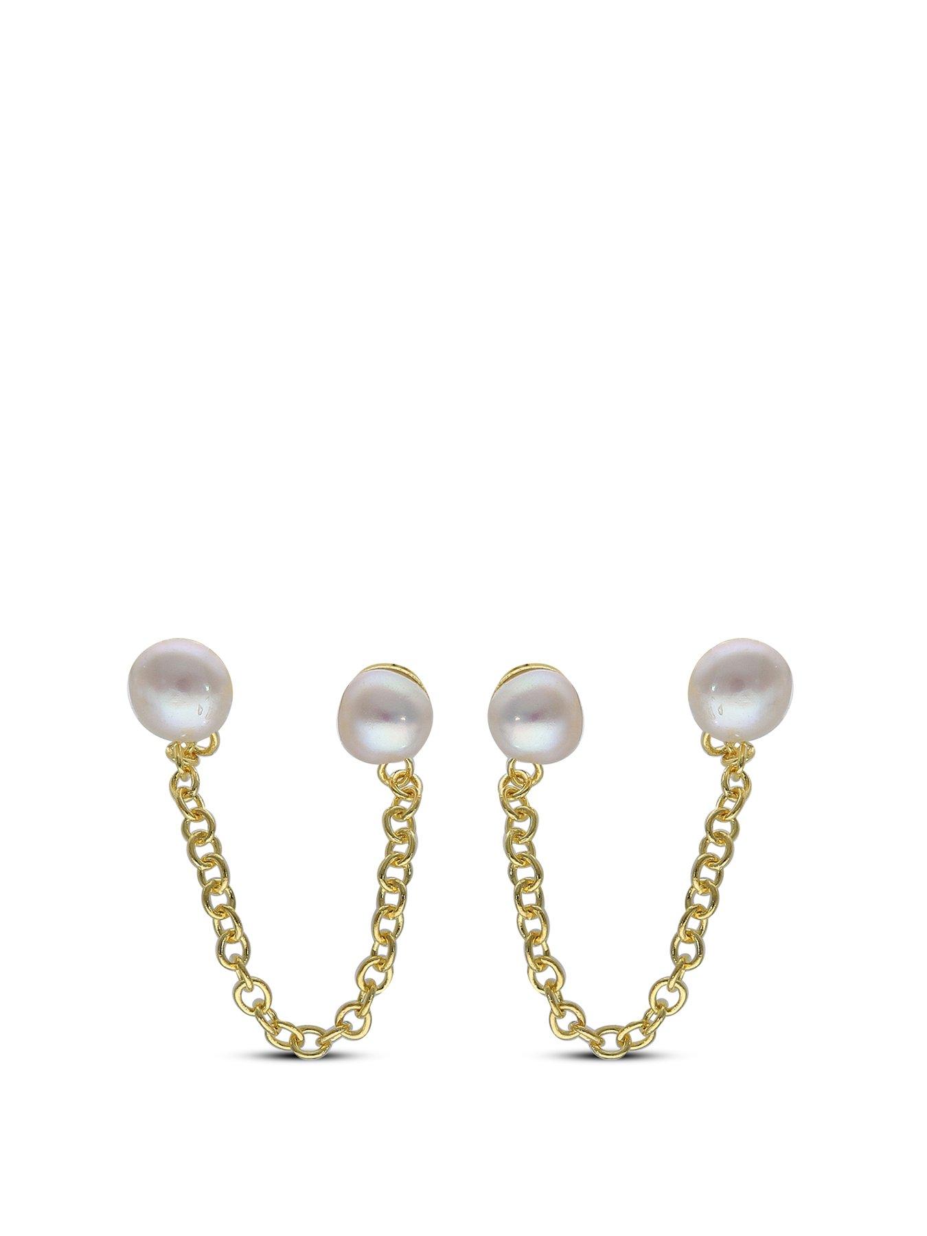 The Love Collection Sterling Silver Gold Plated FWP Ball and Chain Stud Earrings