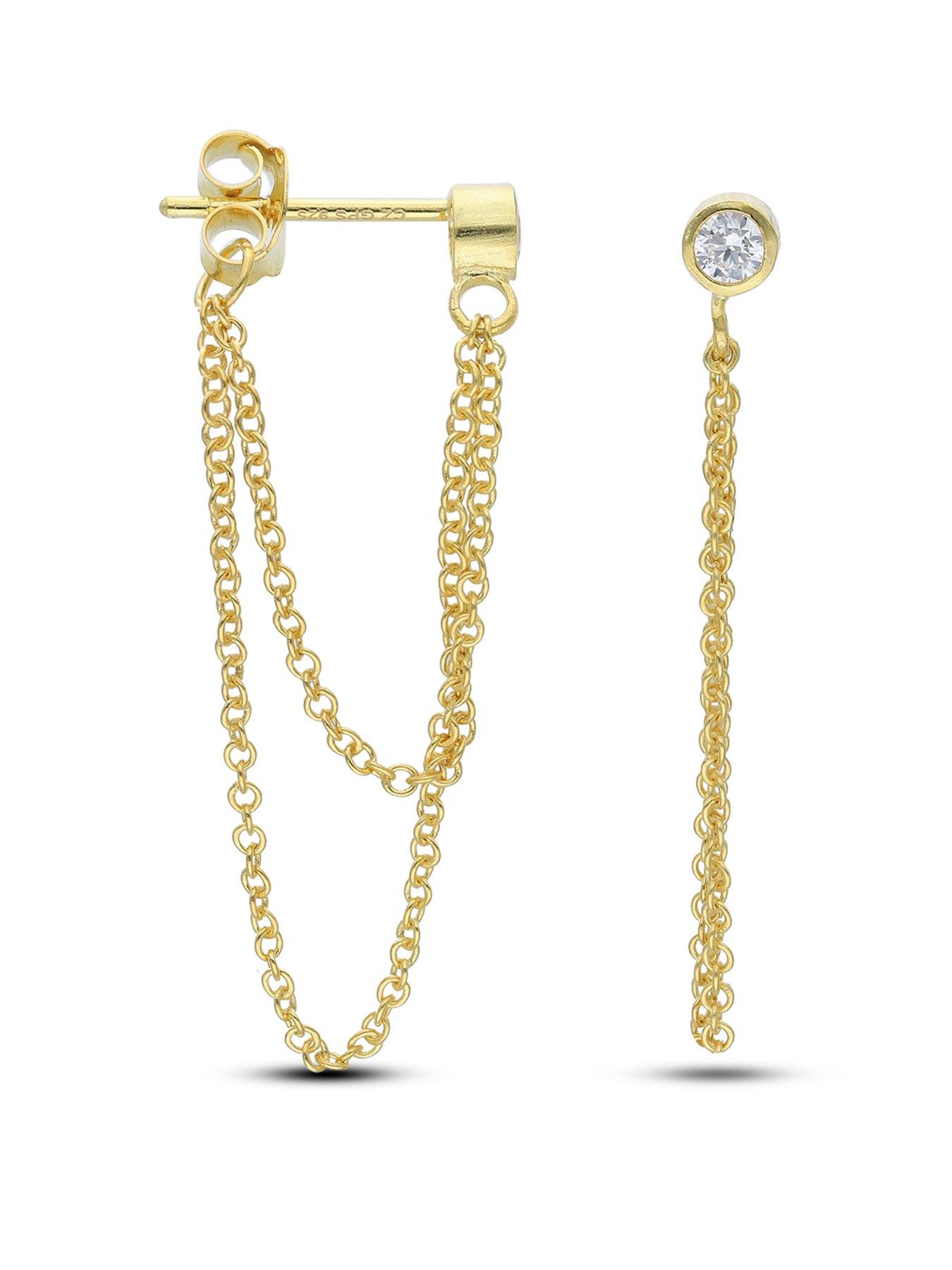 The Love Collection Sterling Silver Gold Plated CZ Ball and Chain Stud Earrings