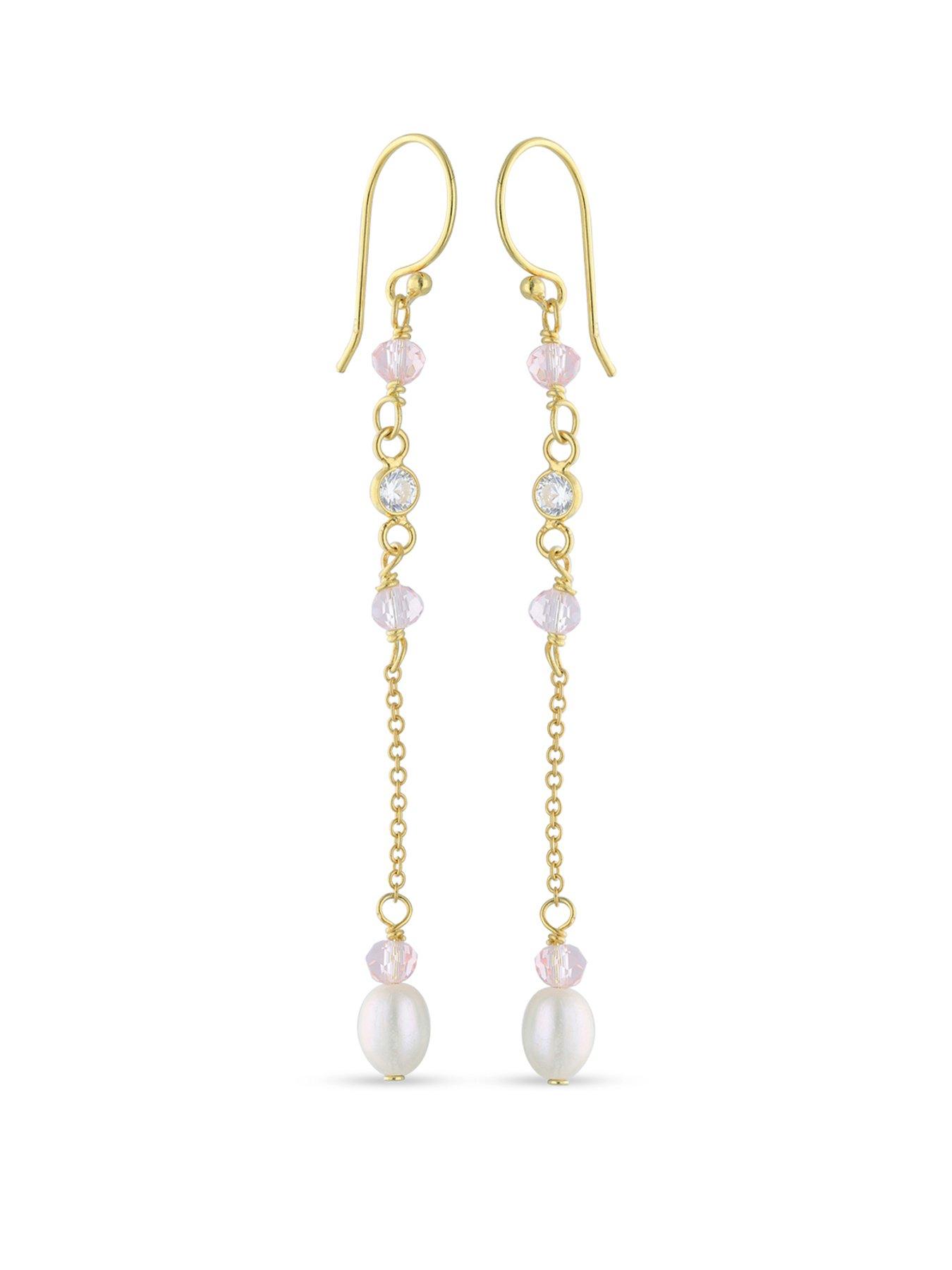The Love Collection Sterling Silver Gold Plated FWP Pink and Silver CZ Drop Stud Earrings
