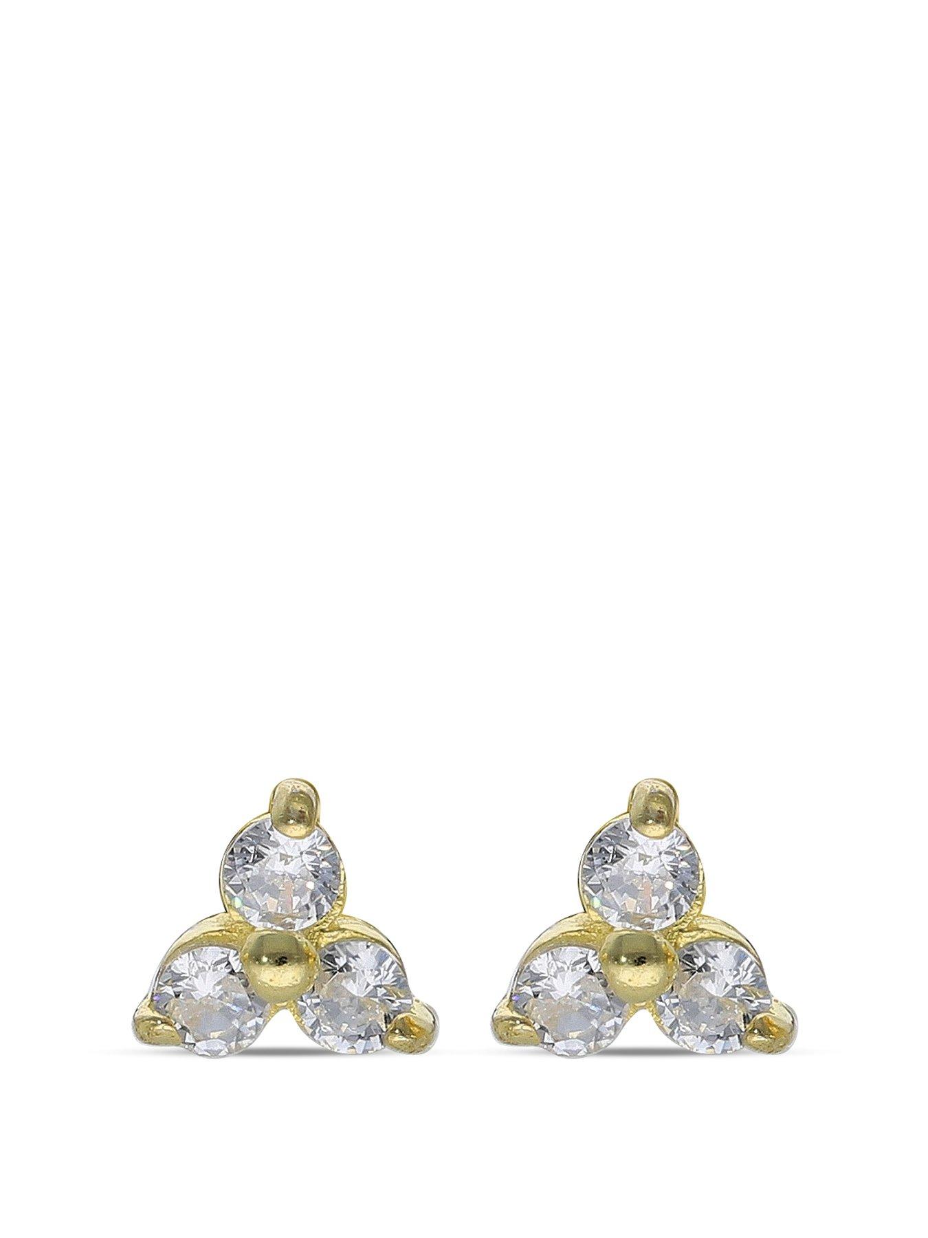 The Love Collection Sterling Silver Gold Plated CZ Floral Stud Earrings