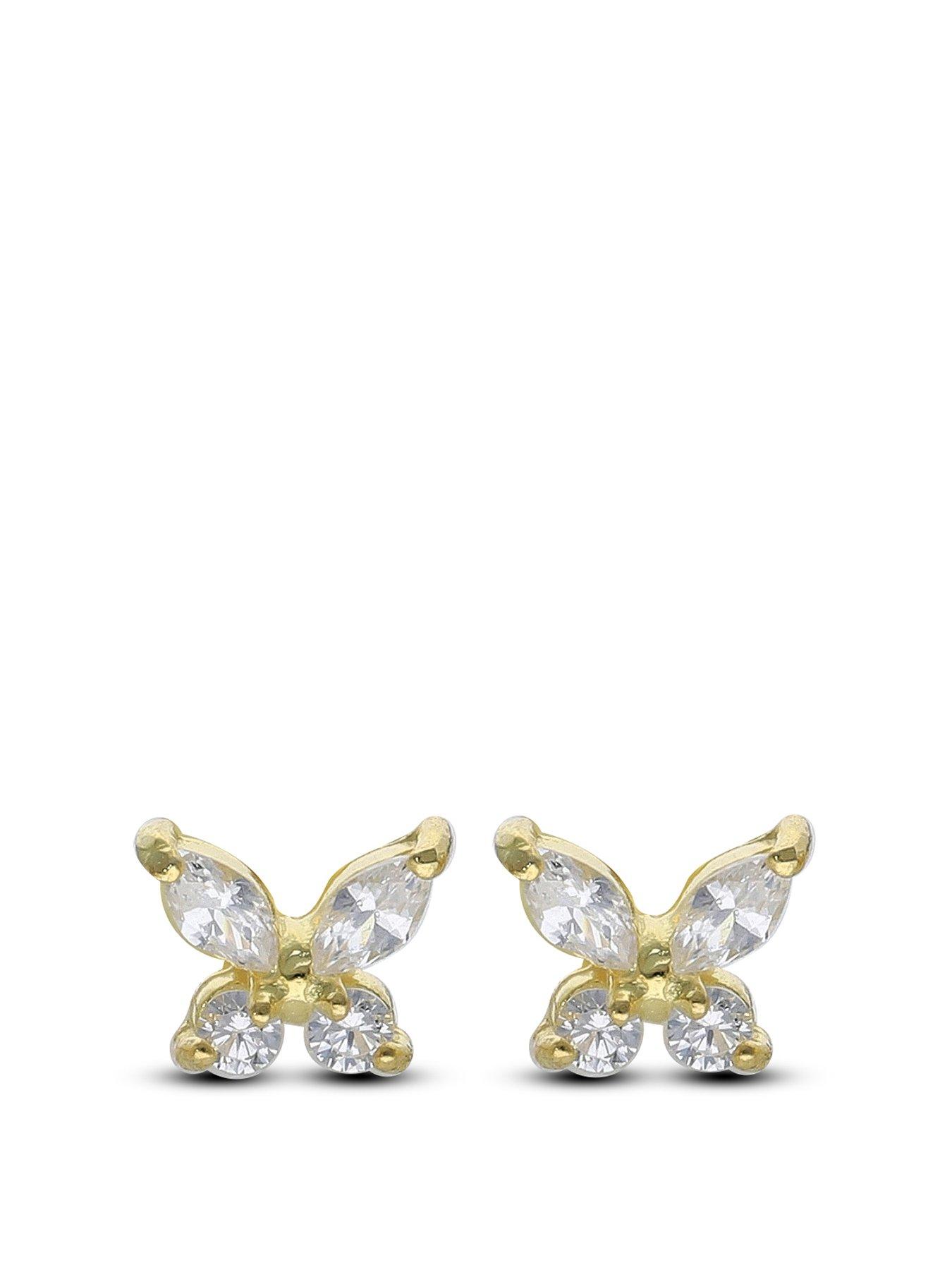 The Love Collection Sterling Silver Gold Plated CZ Butterfly Stud Earrings