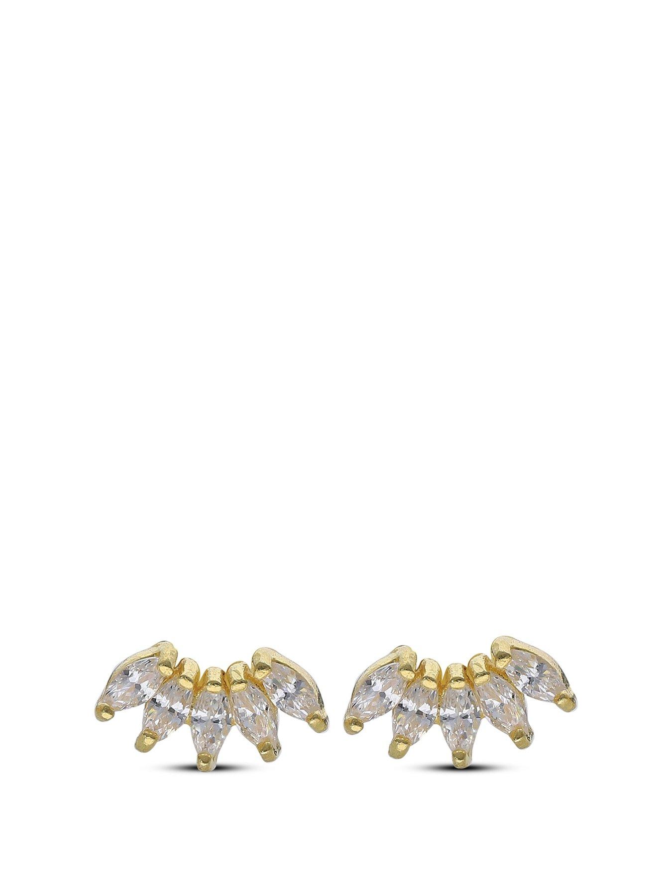 The Love Collection Sterling Silver Gold Plated 5 CZ Stud Earrings