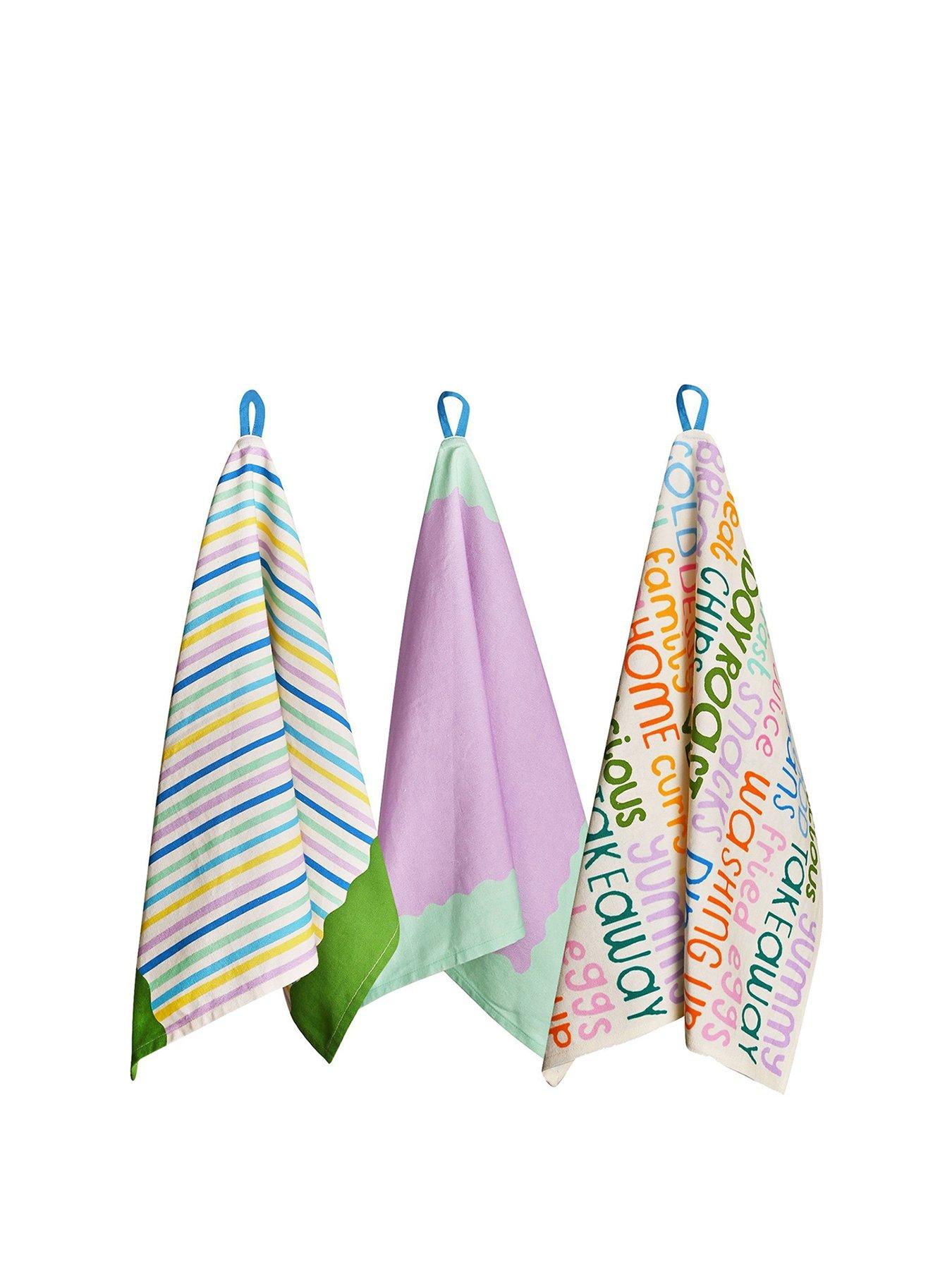 Hestia Raspberry Blossom Set of 3 Cotton Tea Towels