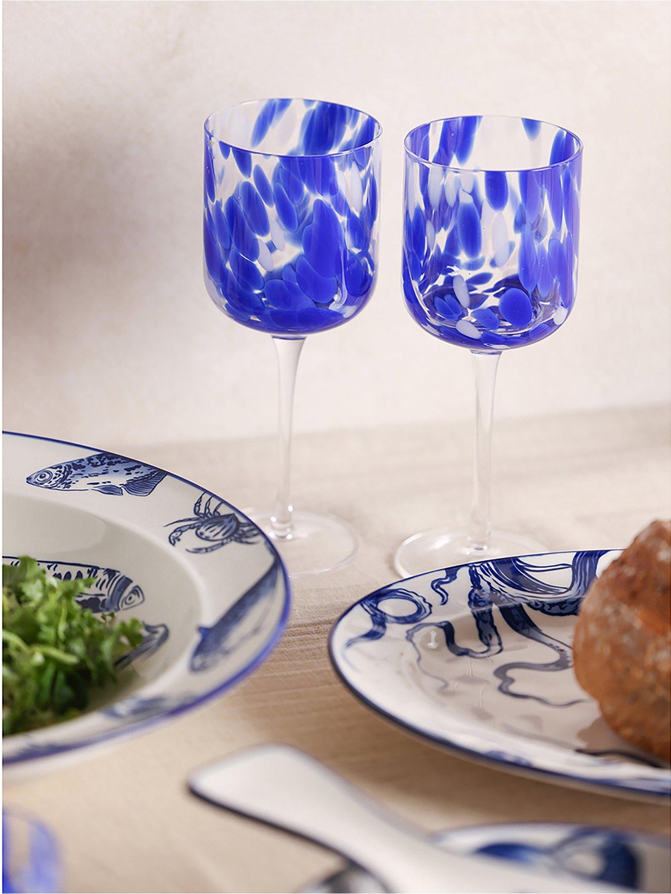 undefined Blue Tortoise Shell Wine Glass Set Of 2