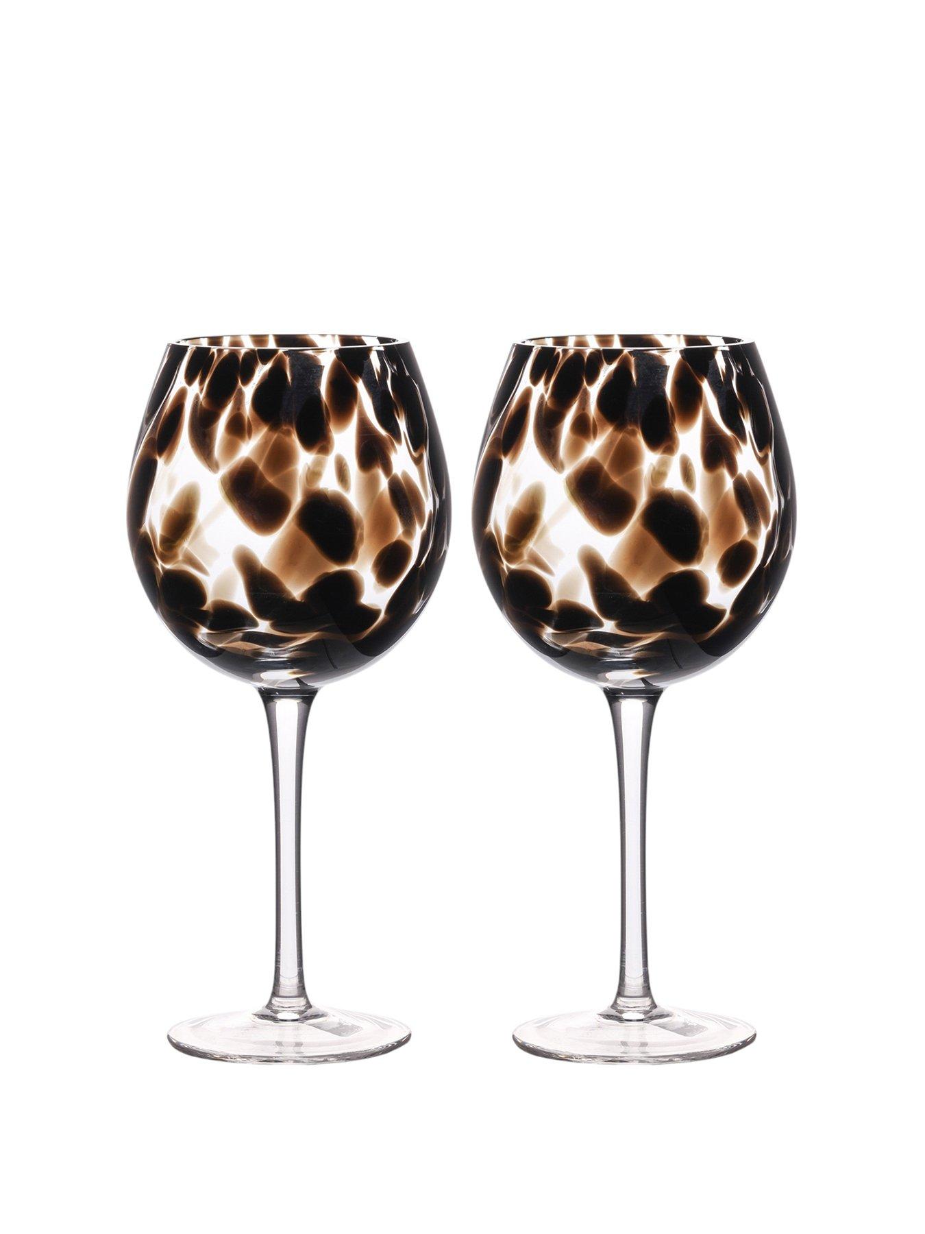 undefined Dark Brown Tortoise Shell Wine Glass Set Of 2