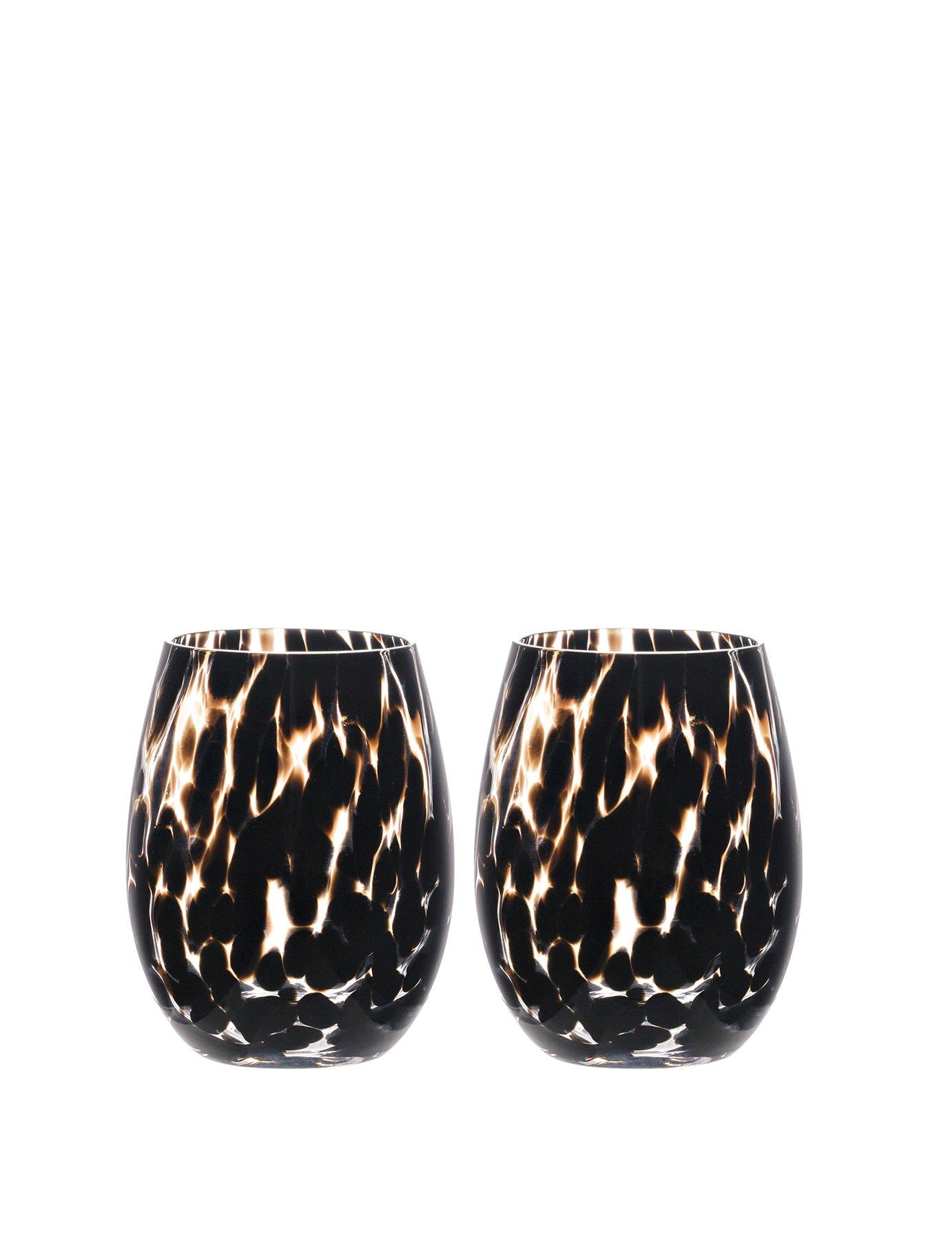 undefined Dark Brown Tortoise Shell Tumbler Glass Set Of 2