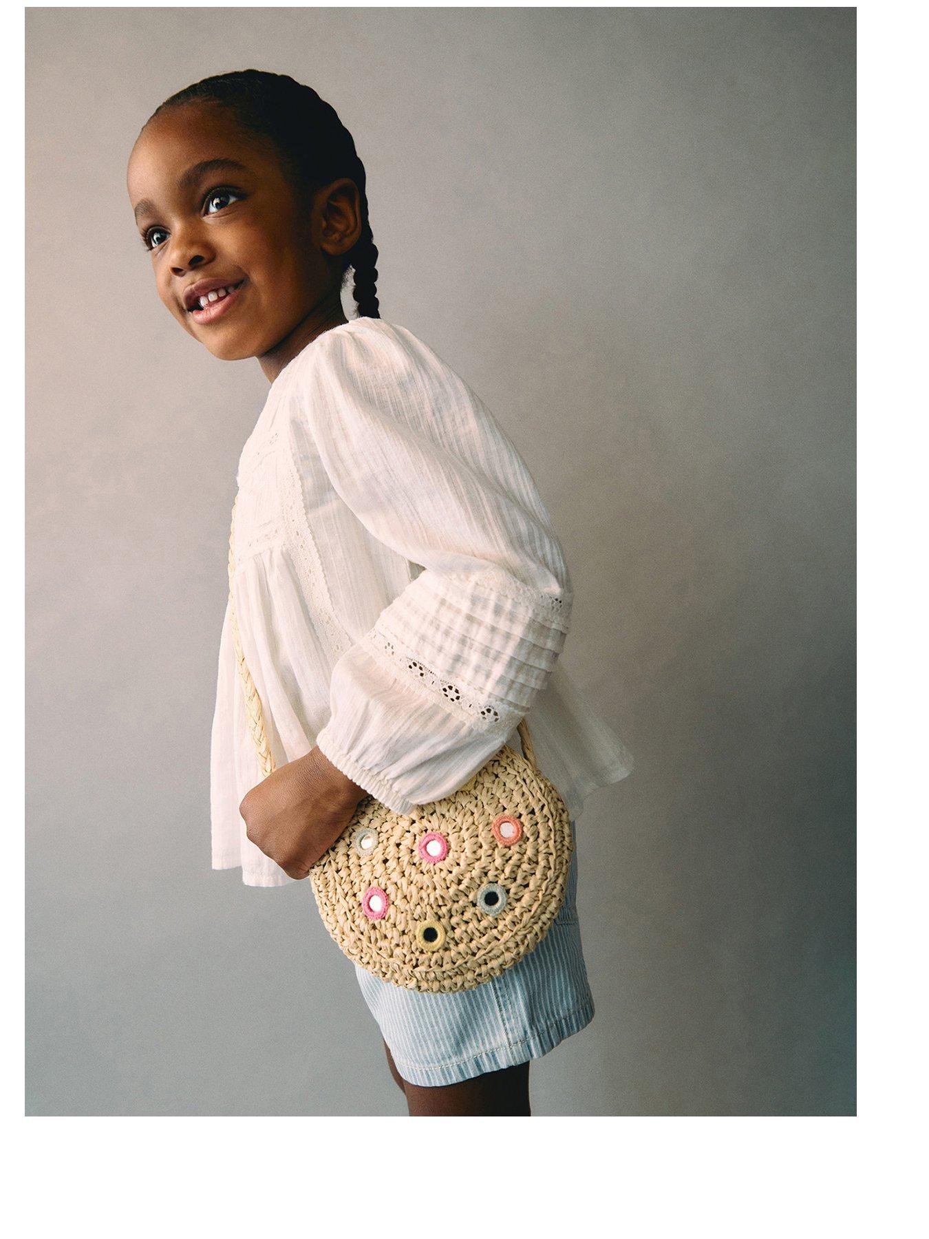 undefined Younger Girls Straw Mirror Cross Body Bag - Beige