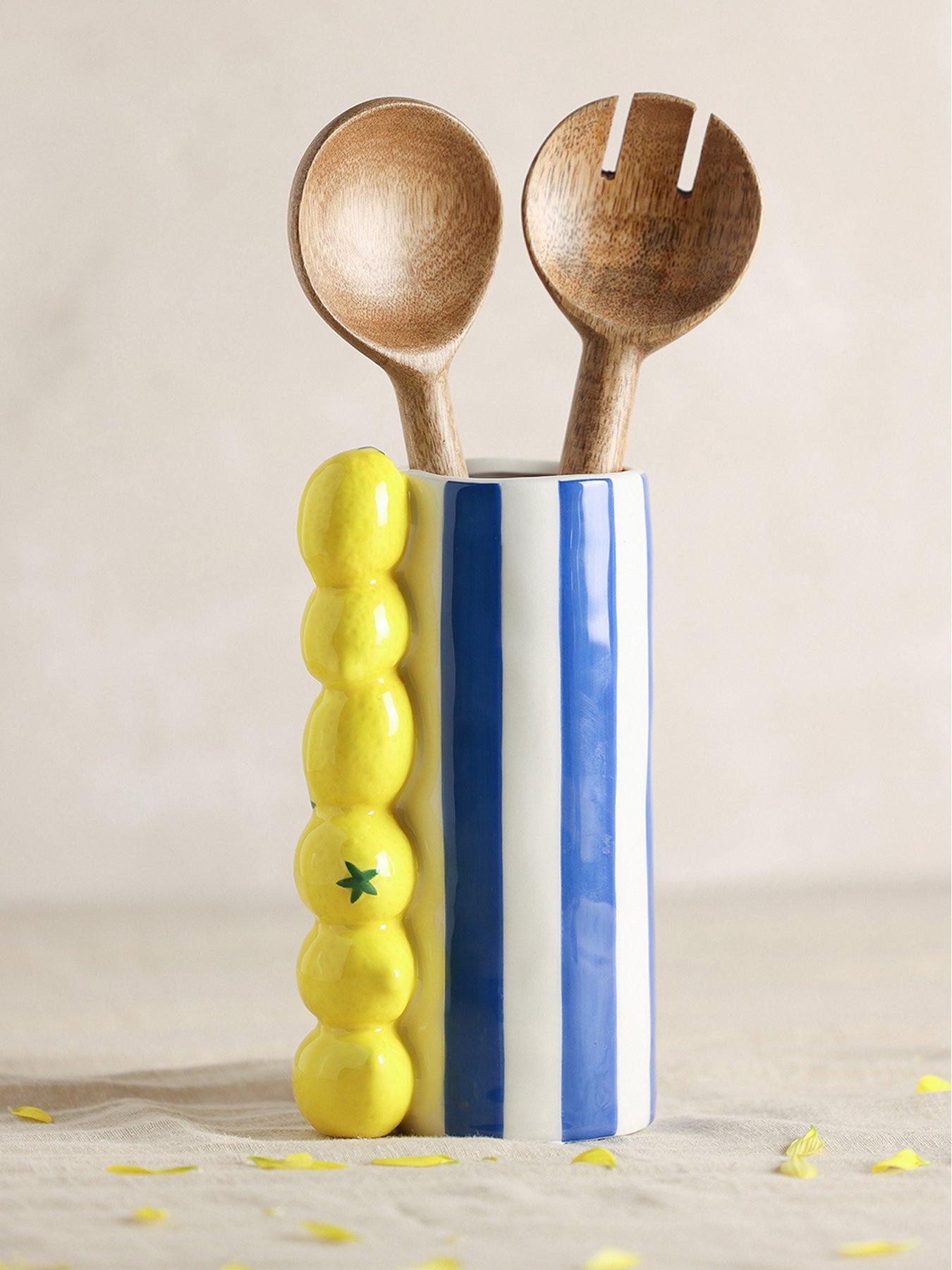 Product photograph of Hestia Lemon Vase With Blue Stripes from very.co.uk