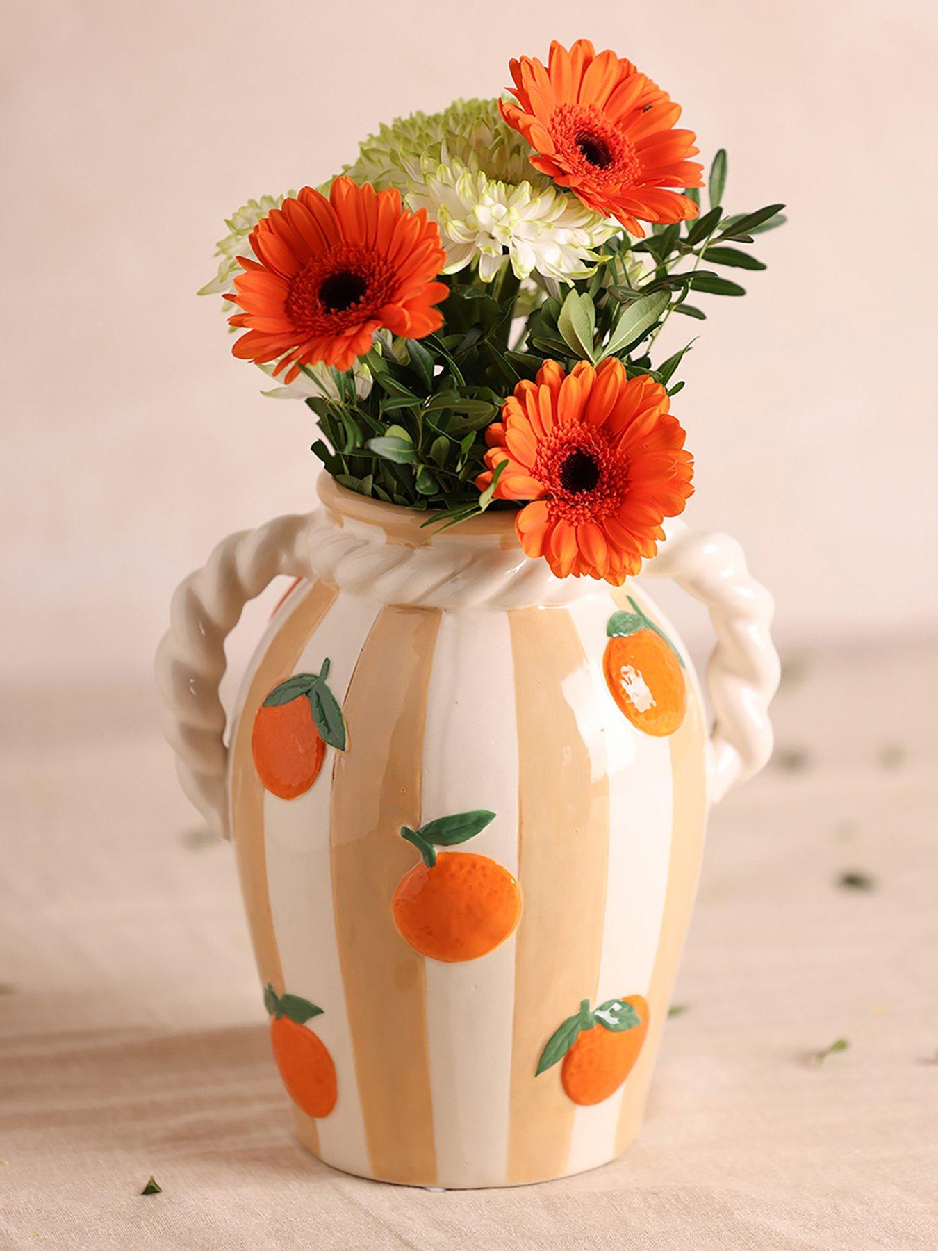 undefined Striped Vase With Oranges And Rope Effect Handle