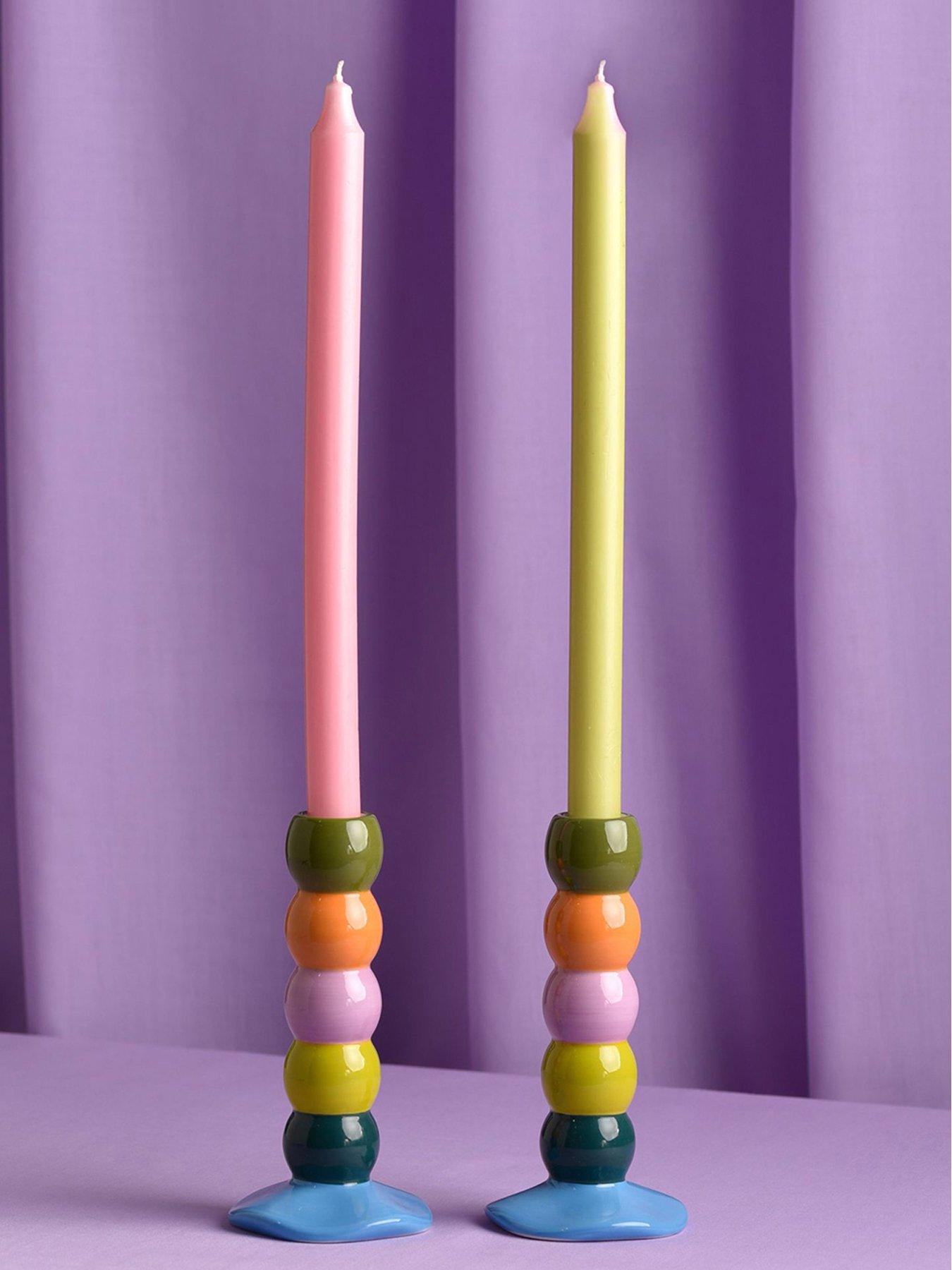 undefined Raspberry Blossom Set of 2 Ceramic Candlesticks