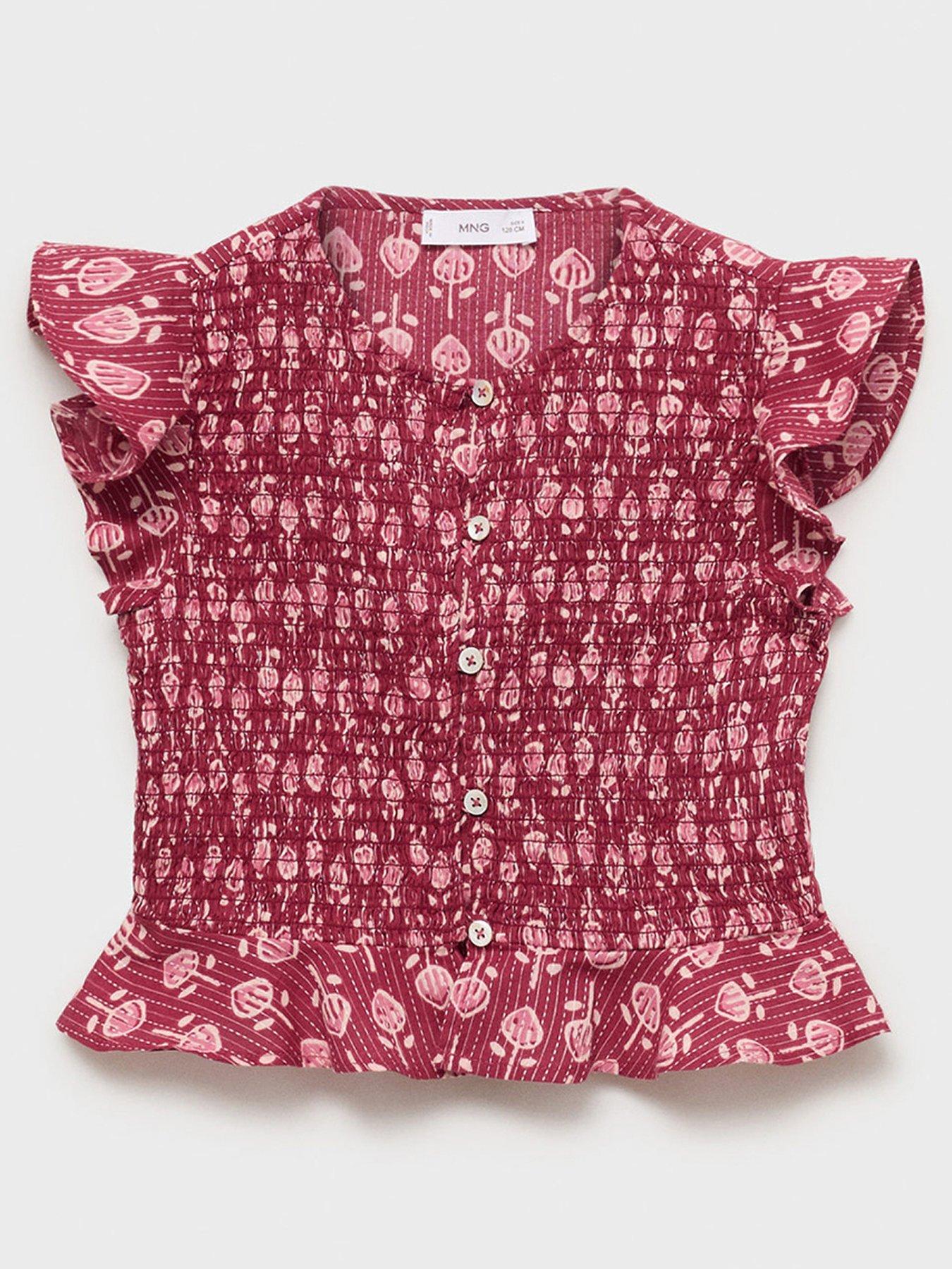 undefined Girls Shirred Bombai Co-Ord Blouse - Red