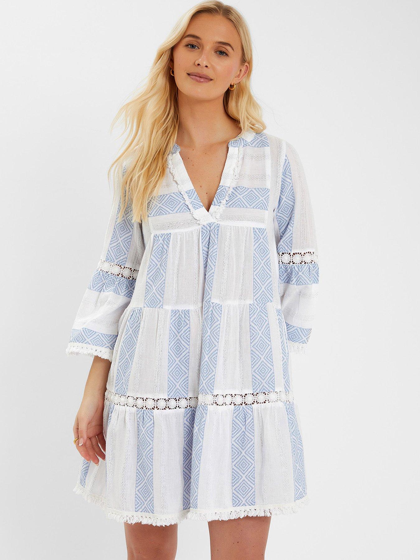undefined Blue Jacquard Flute Sleeve - Ivory