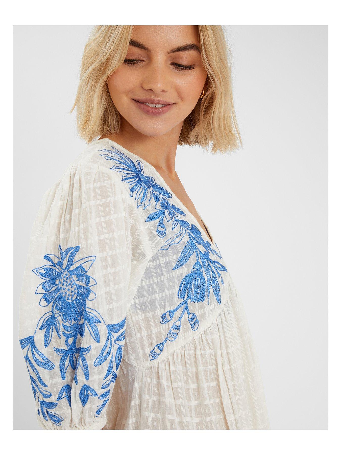 Accessorize Blue Embroided Cover Up - White | Very