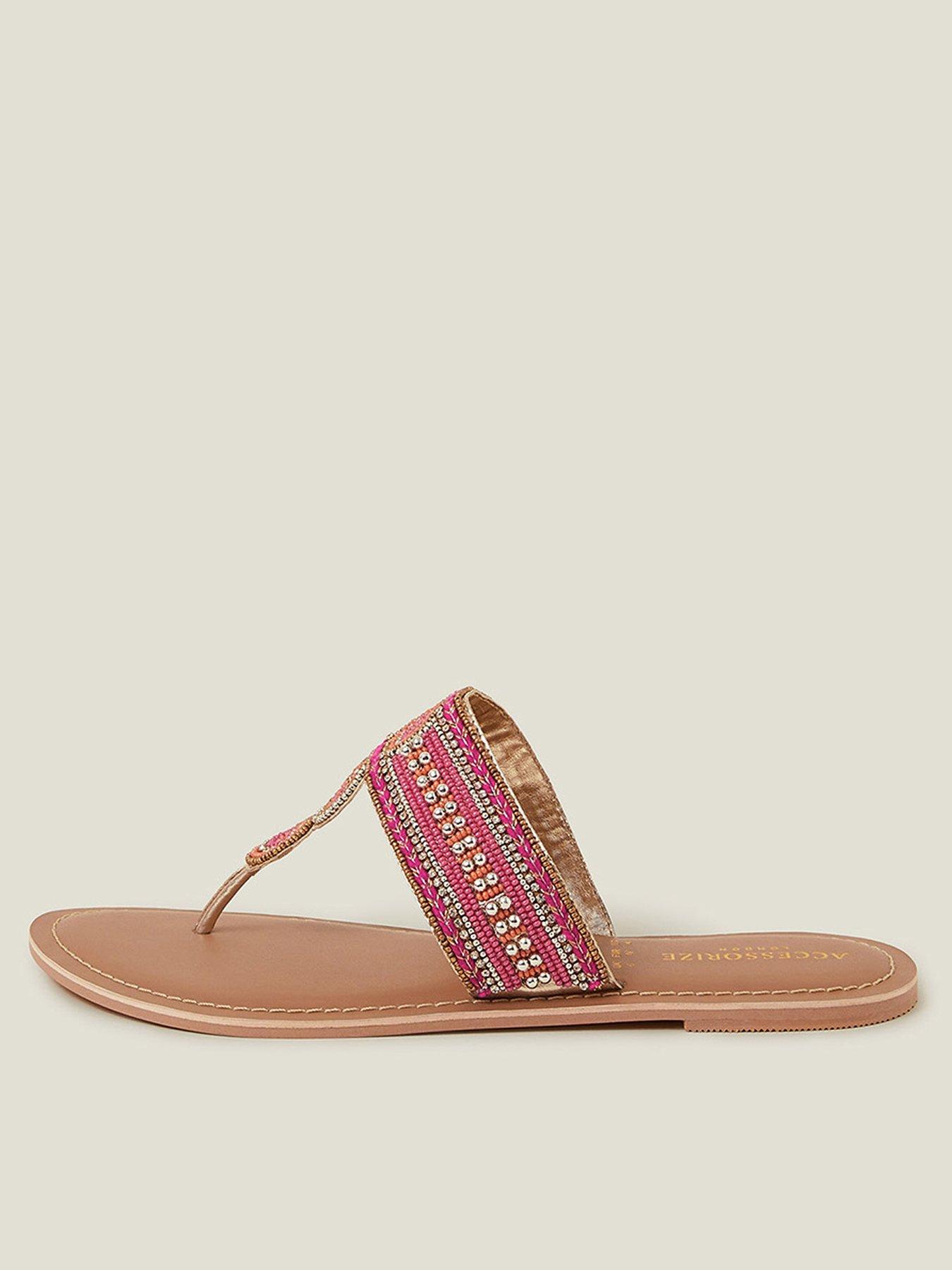 undefined Decorative Bead Circle Flip Flop Sandals - Pink
