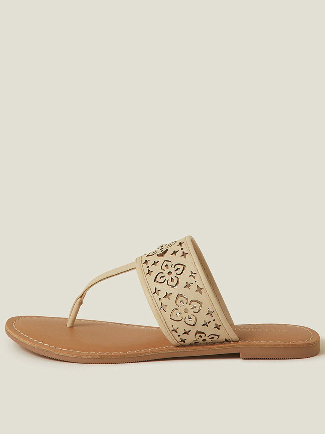 undefined Cut-Out Strap Flip Flop Sandals - Cream