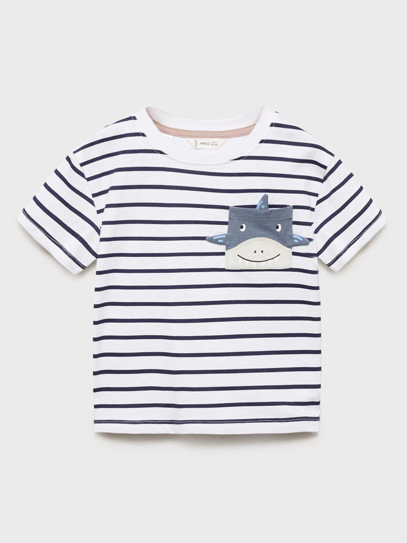 undefined Younger Boys Shark Stripe Short Sleeve Tshirt - Navy