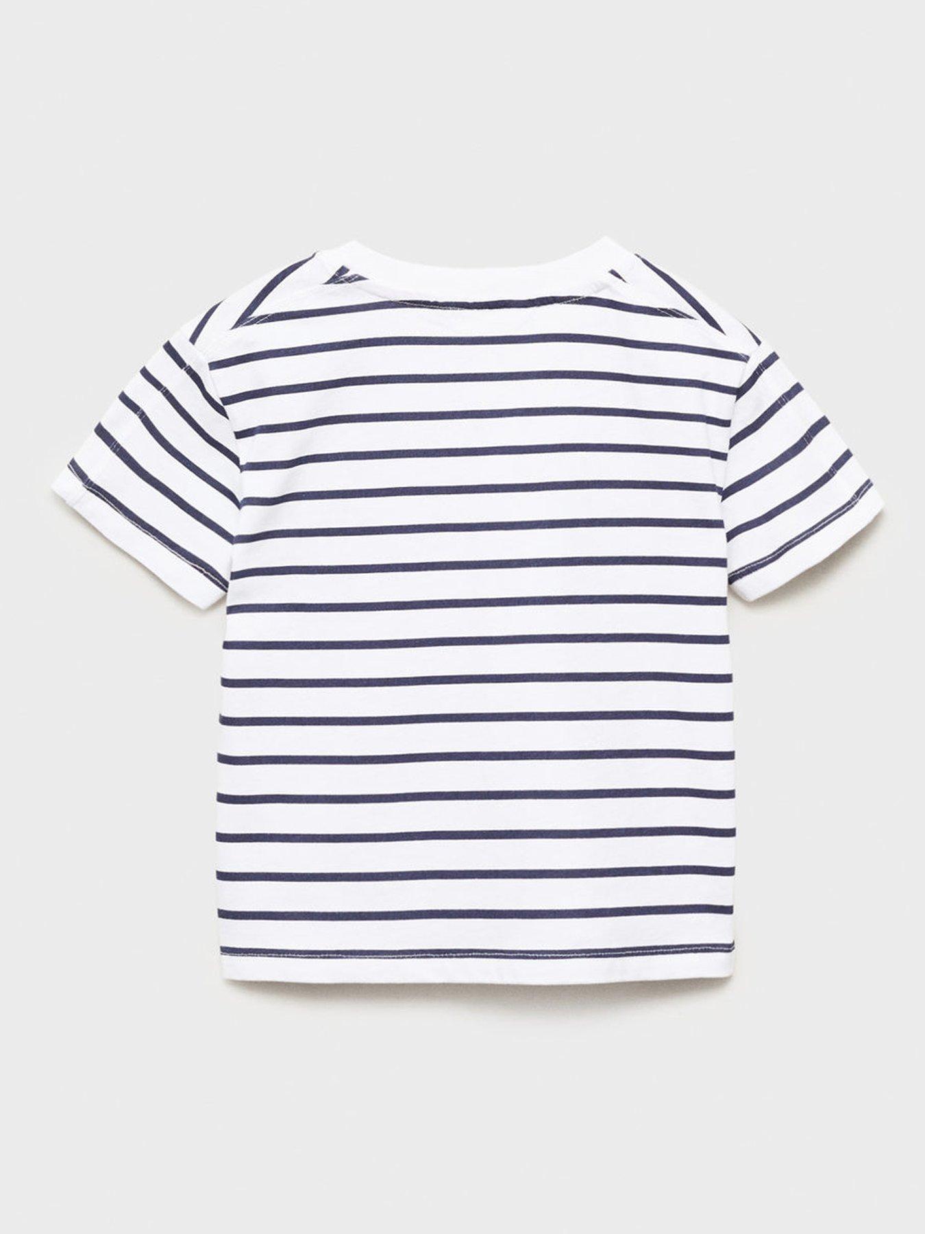 Image 2 of 4 of Mango Younger Boys Shark Stripe Short Sleeve Tshirt - Navy