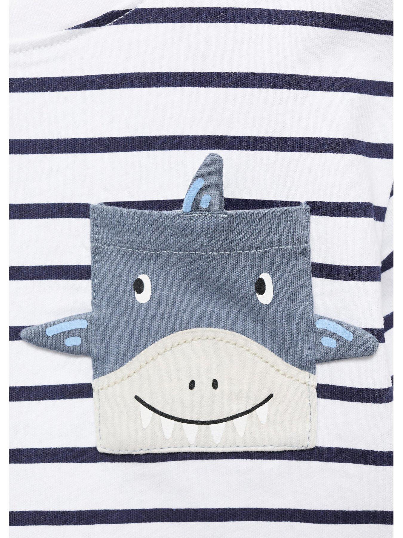 Image 4 of 4 of Mango Younger Boys Shark Stripe Short Sleeve Tshirt - Navy