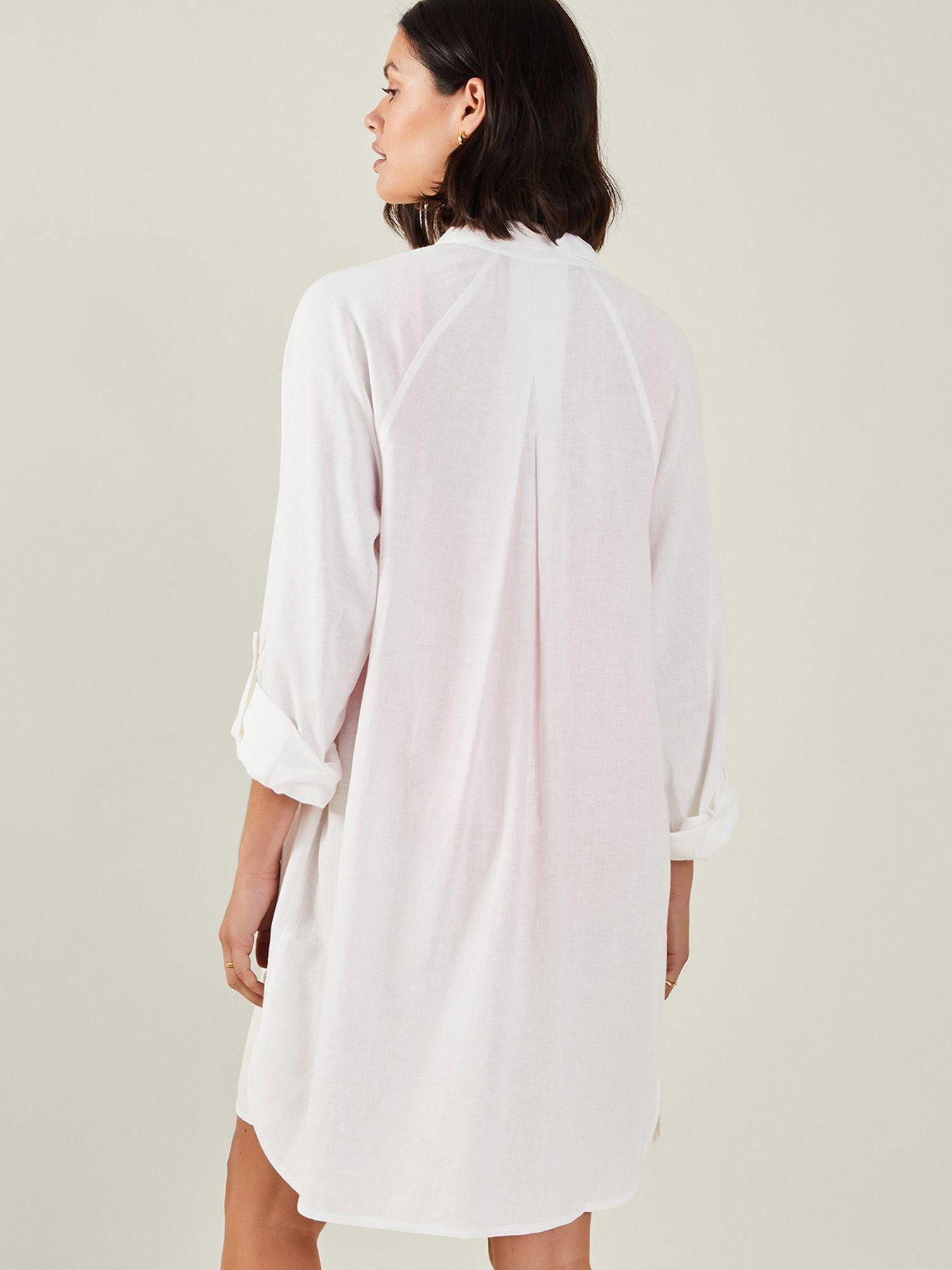 Image 2 of 4 of Accessorize Long Sleeve Beach Cover Up Shirt - White