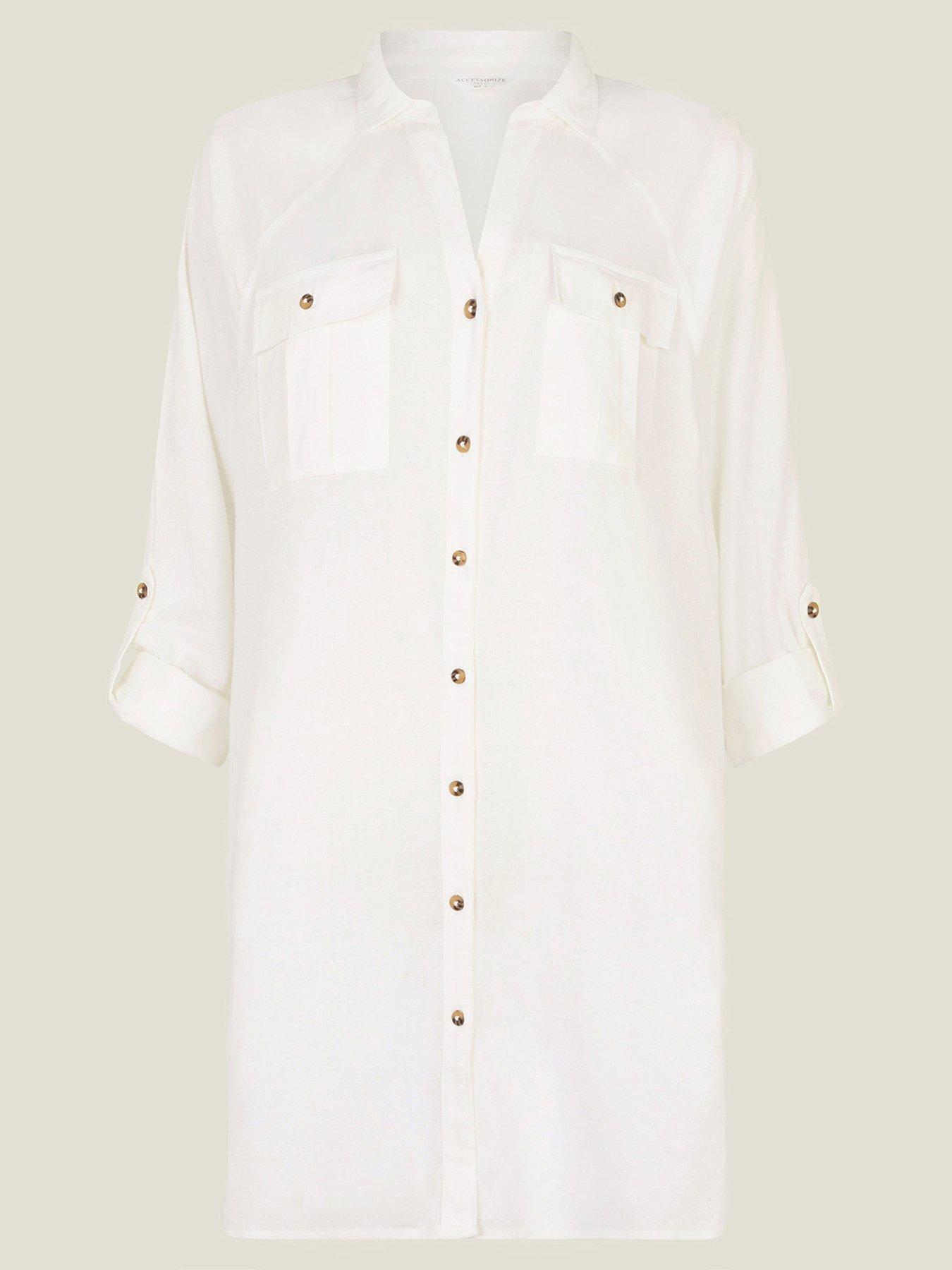 Image 3 of 4 of Accessorize Long Sleeve Beach Cover Up Shirt - White
