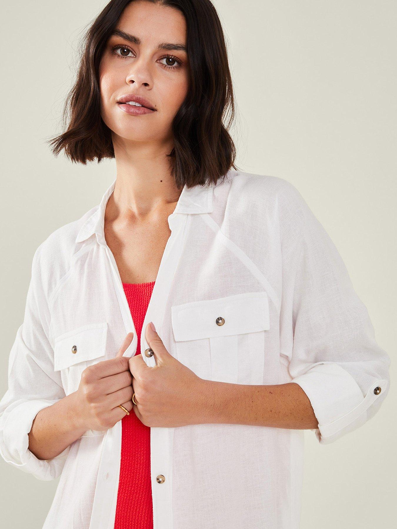 Image 4 of 4 of Accessorize Long Sleeve Beach Cover Up Shirt - White